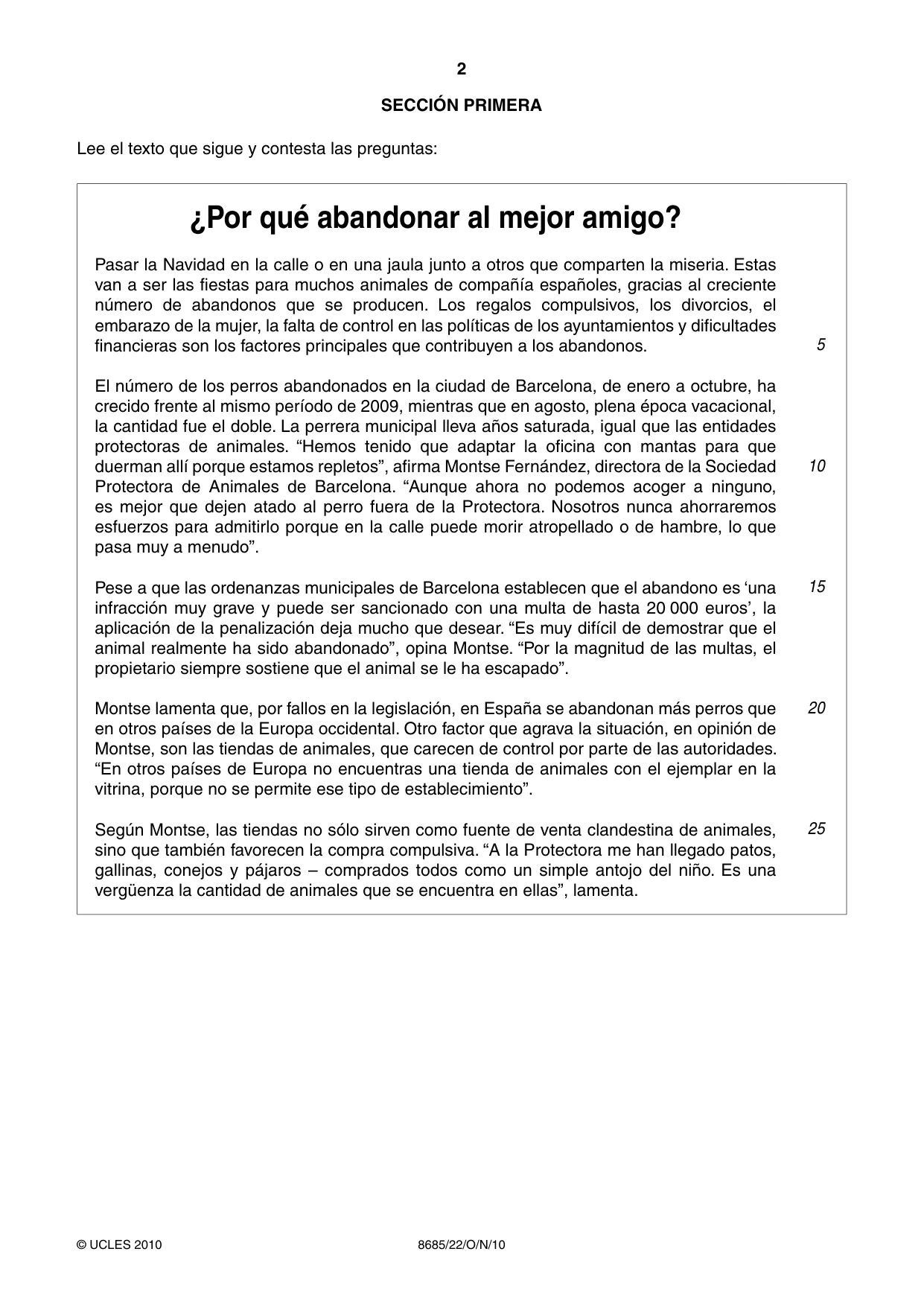 Cambridge A Level Spanish - Language (AS Level only) 8685 2010 Oct/Nov Paper 2 · Variant 2 question paper, page 2 of 8