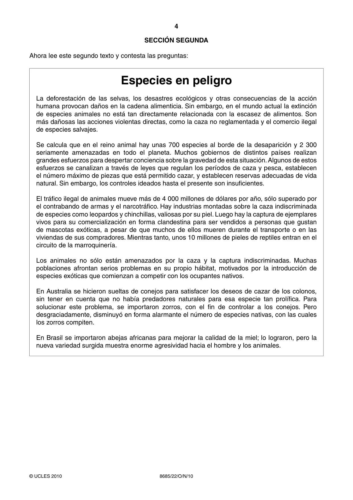 Cambridge A Level Spanish - Language (AS Level only) 8685 2010 Oct/Nov Paper 2 · Variant 2 question paper, page 4 of 8