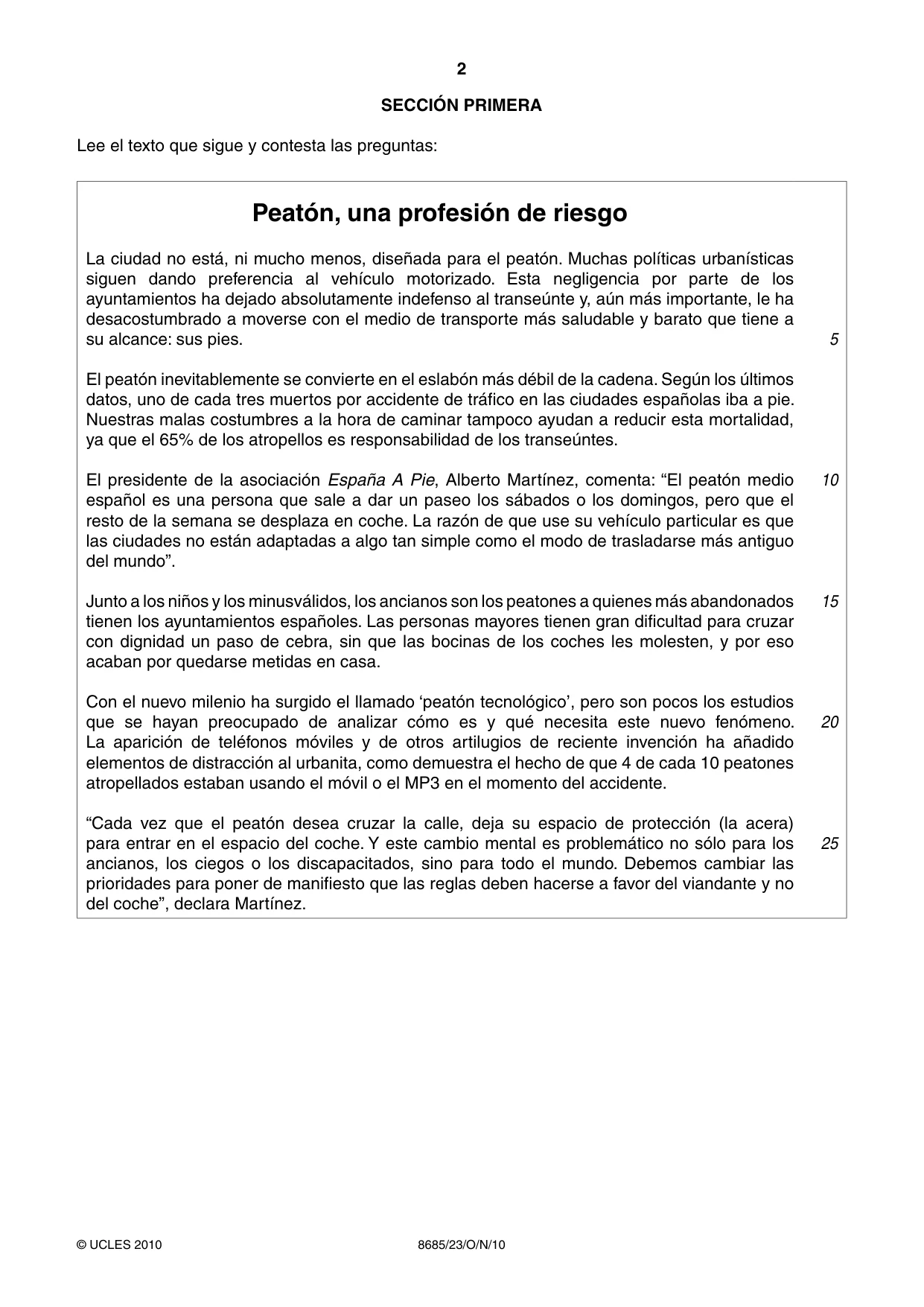 Cambridge A Level Spanish - Language (AS Level only) 8685 2010 Oct/Nov Paper 2 · Variant 3 question paper, page 2 of 8