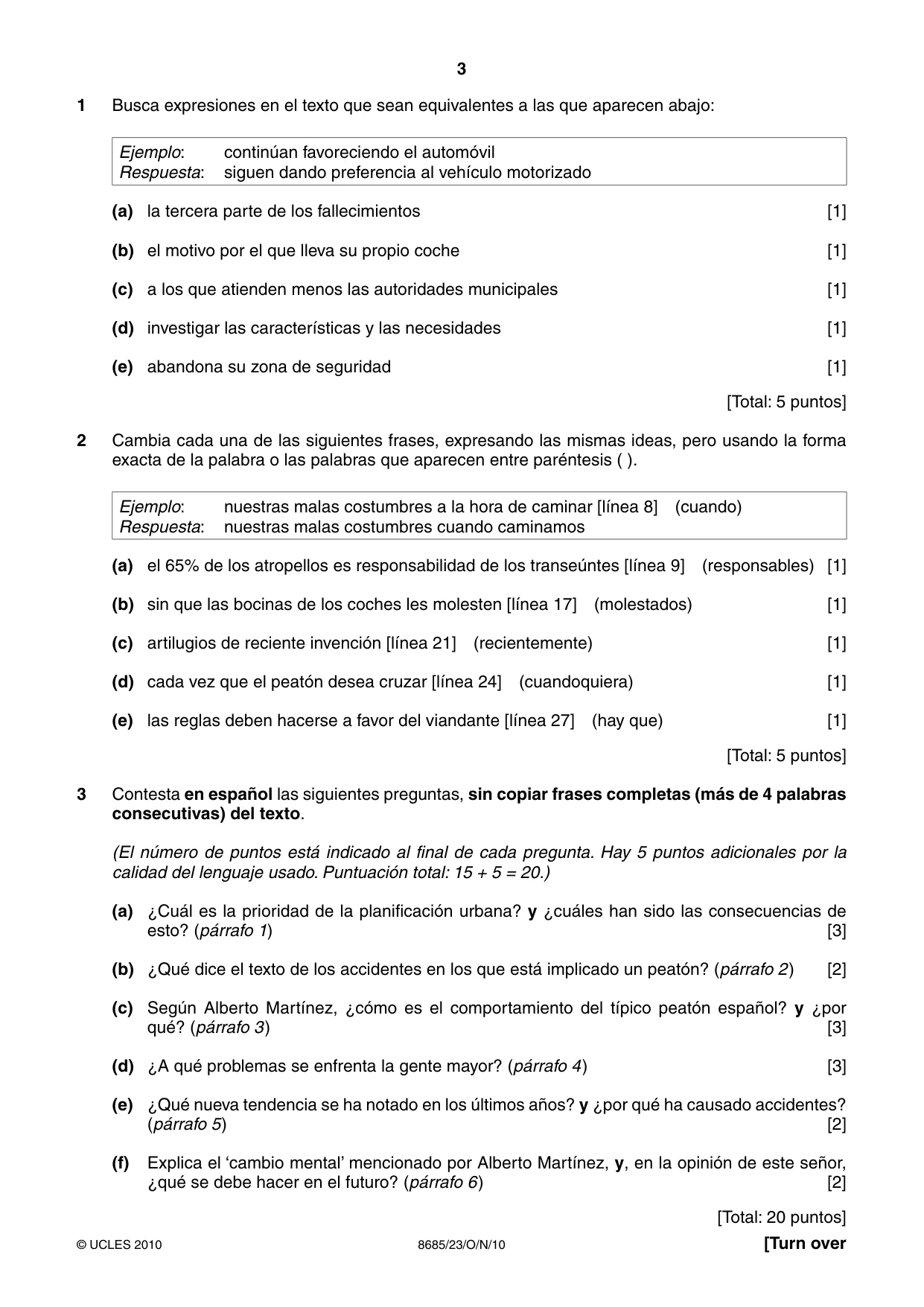 Cambridge A Level Spanish - Language (AS Level only) 8685 2010 Oct/Nov Paper 2 · Variant 3 question paper, page 3 of 8