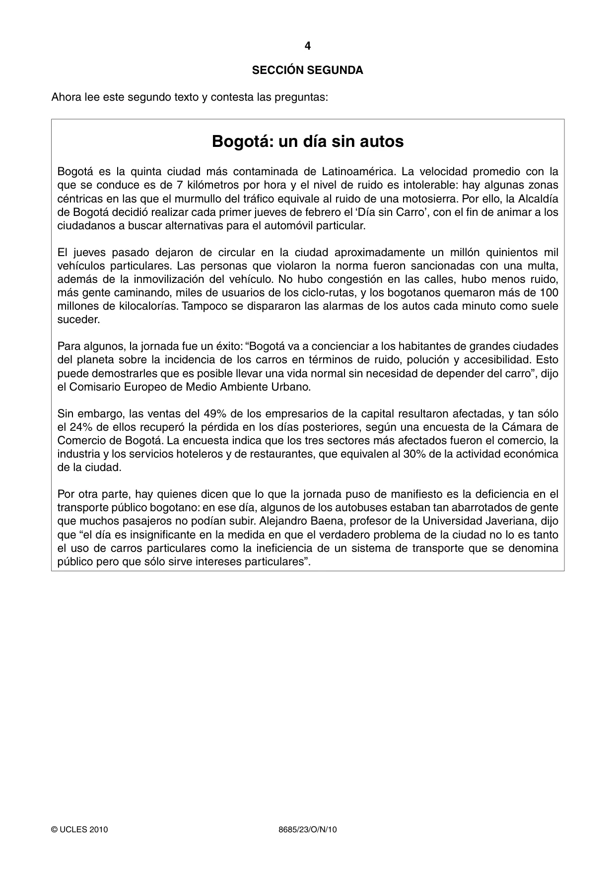 Cambridge A Level Spanish - Language (AS Level only) 8685 2010 Oct/Nov Paper 2 · Variant 3 question paper, page 4 of 8