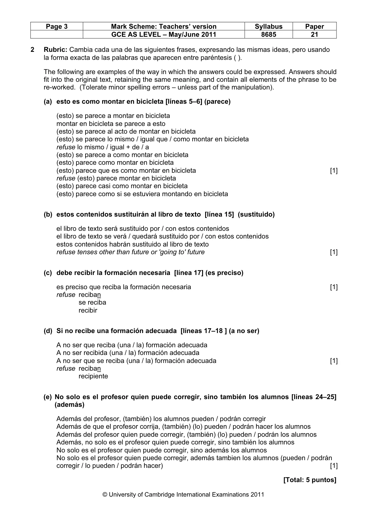 Mark scheme, page 3 of 9