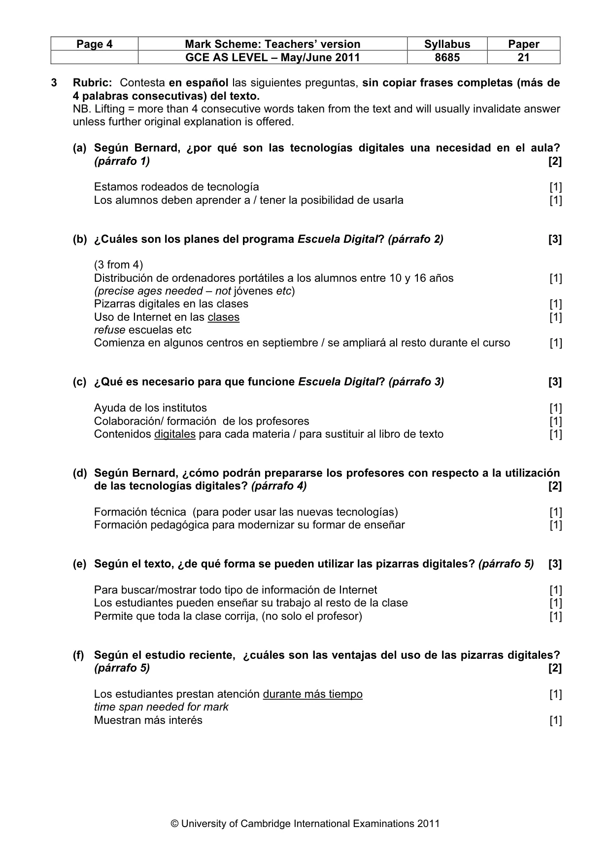 Mark scheme, page 4 of 9