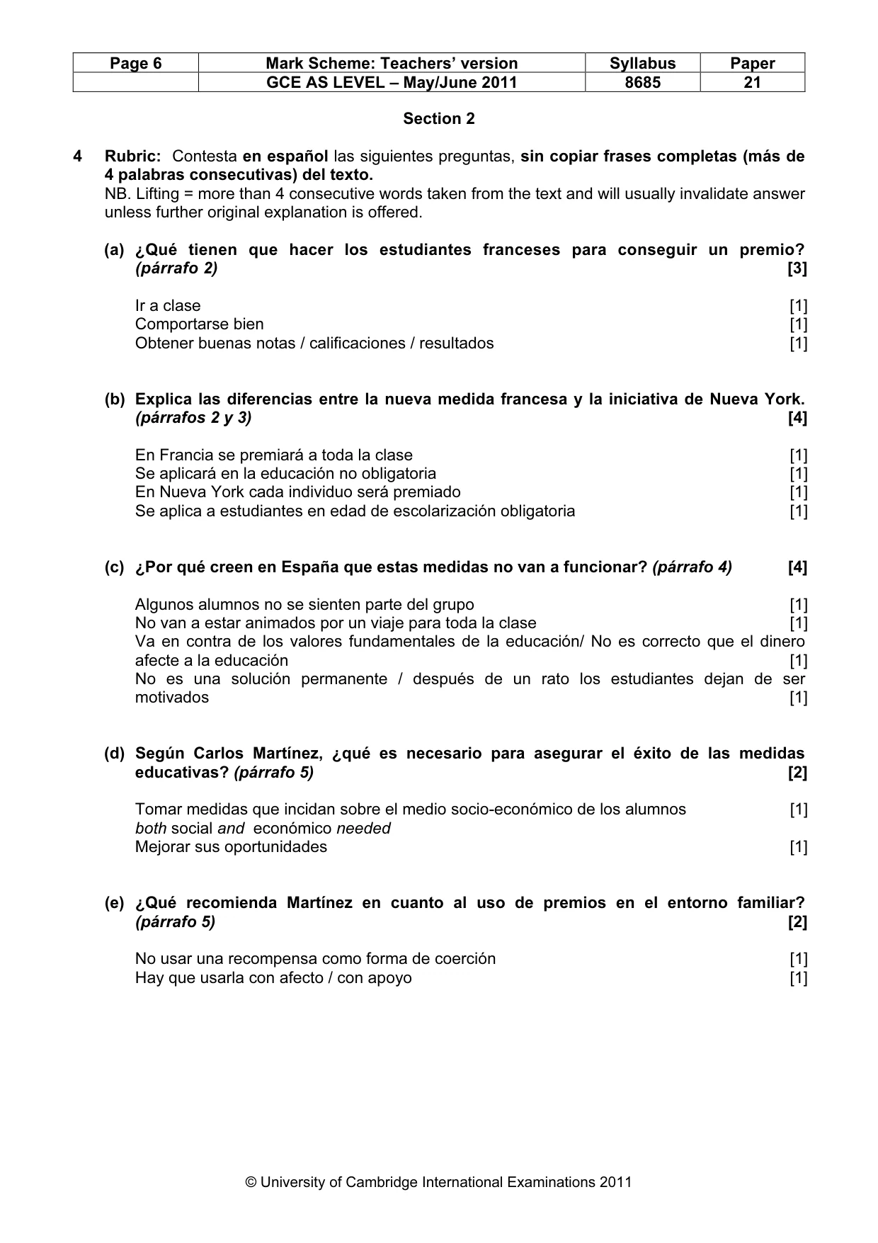 Mark scheme, page 6 of 9