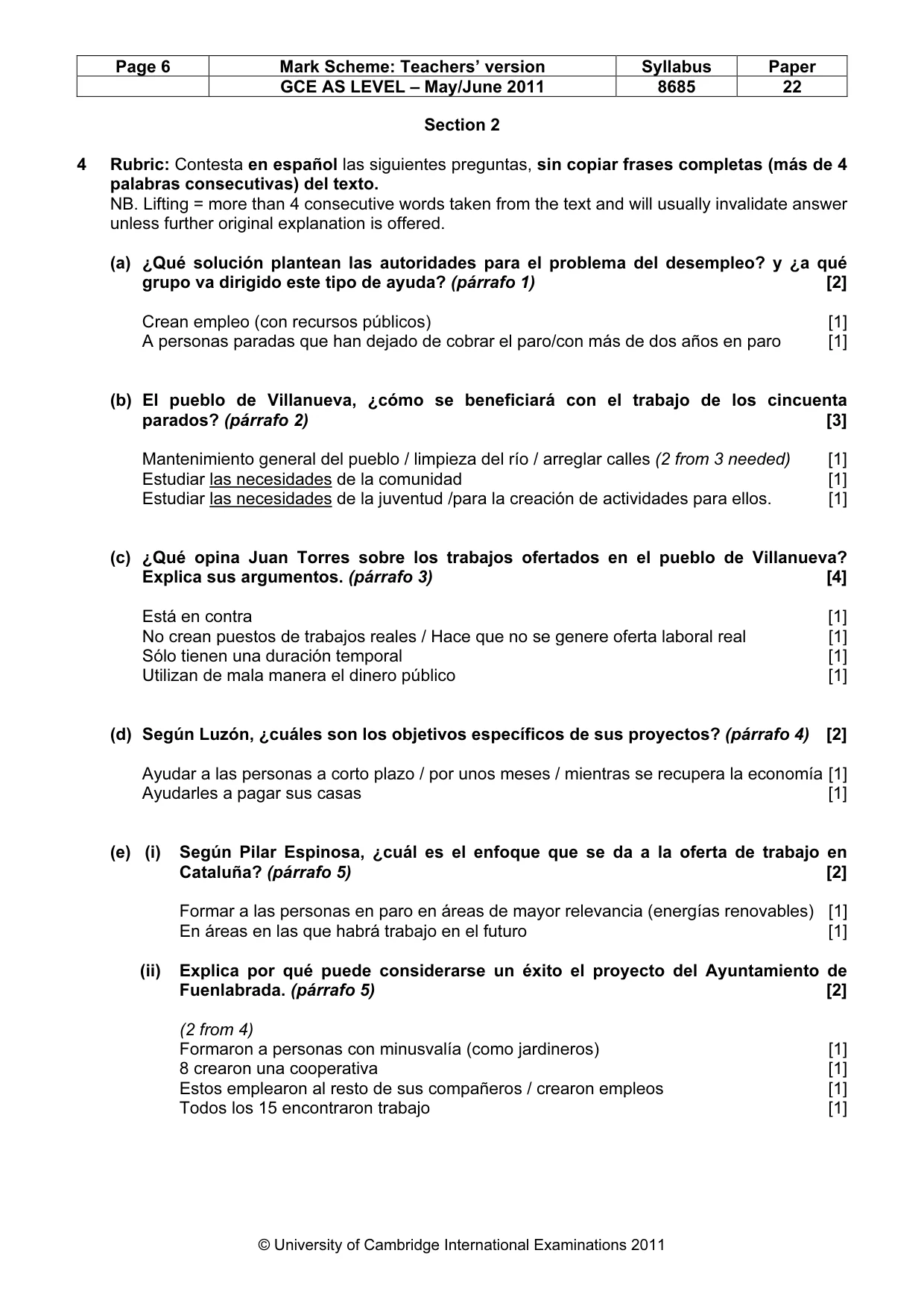 Mark scheme, page 6 of 9