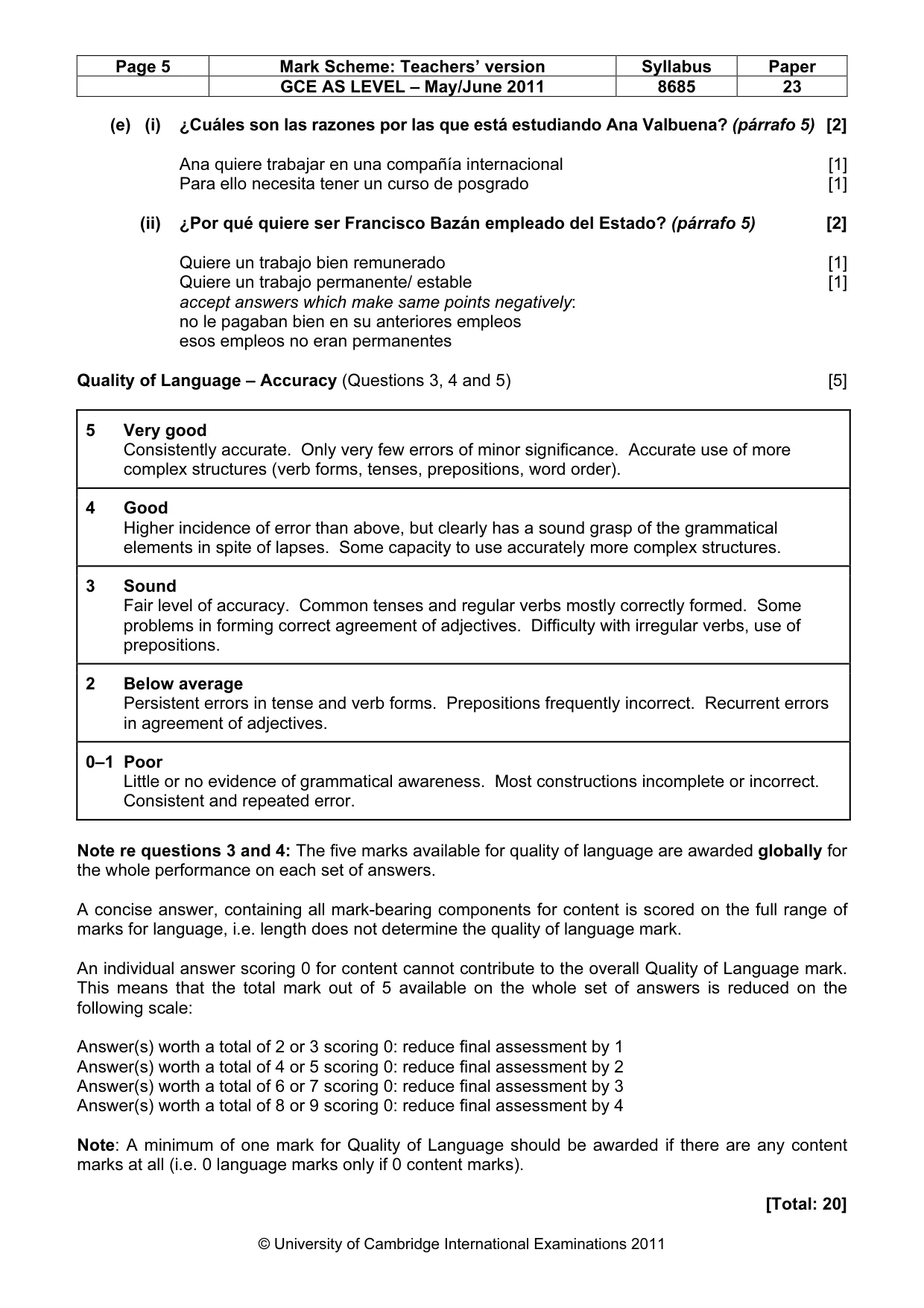 Mark scheme, page 5 of 9