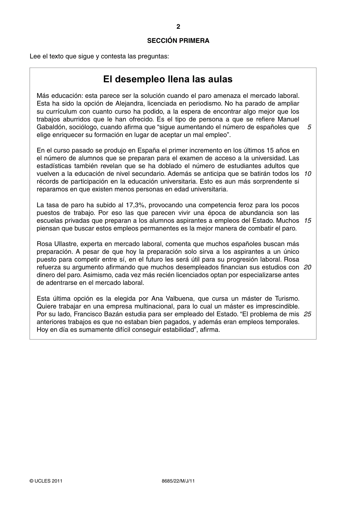 Cambridge A Level Spanish - Language (AS Level only) 8685 2011 May/June Paper 2 · Variant 2 question paper, page 2 of 8