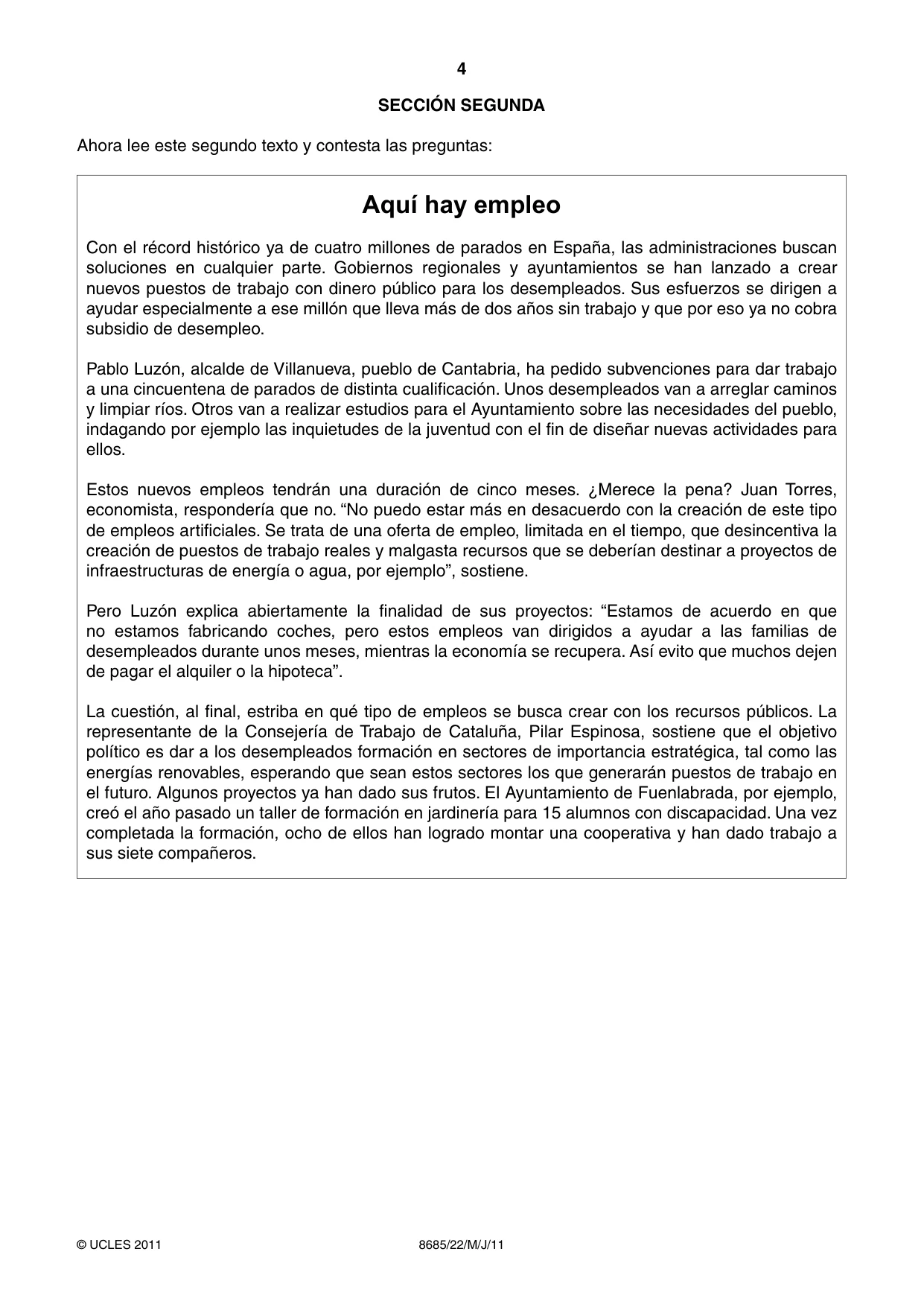 Cambridge A Level Spanish - Language (AS Level only) 8685 2011 May/June Paper 2 · Variant 2 question paper, page 4 of 8