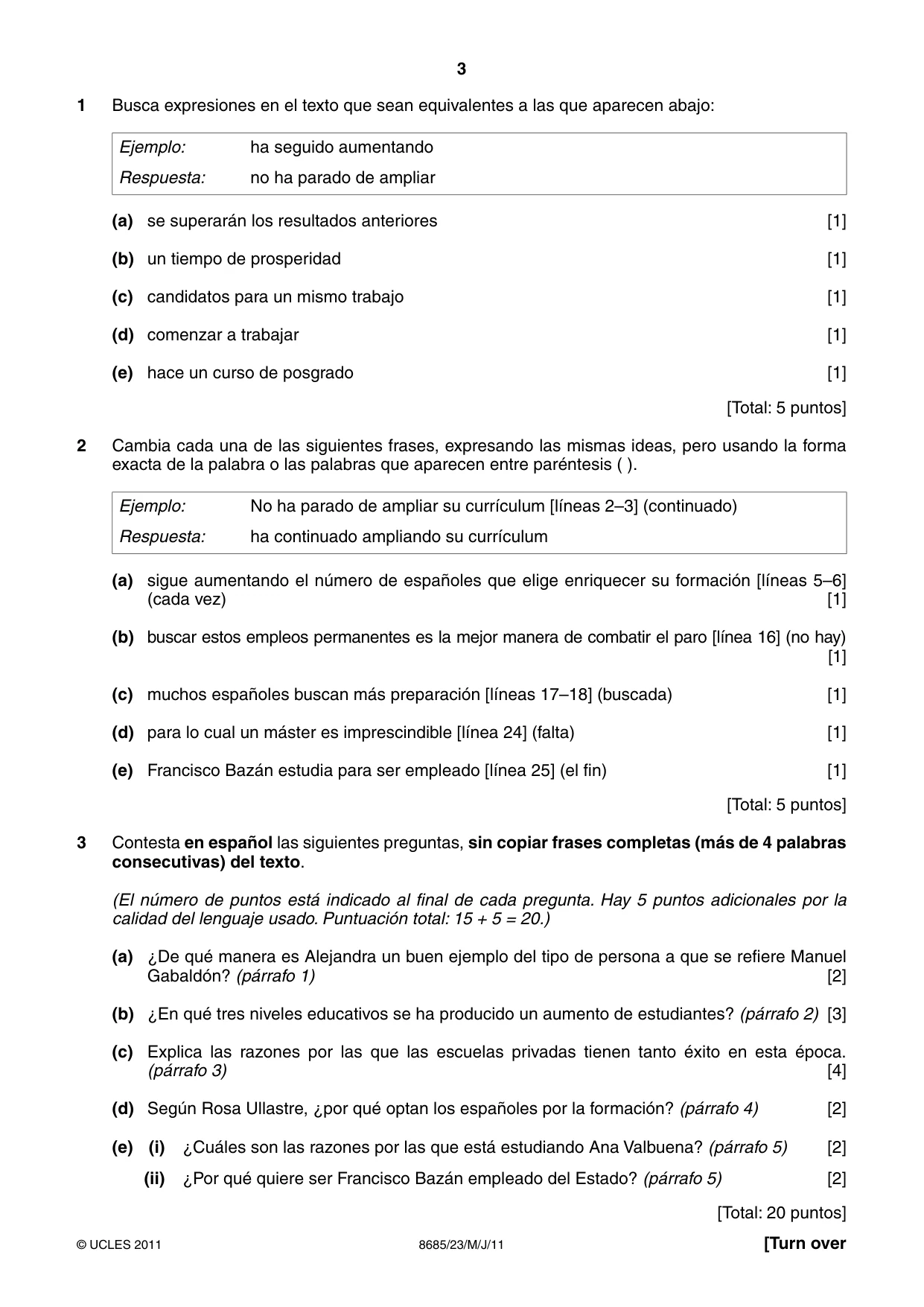 Cambridge A Level Spanish - Language (AS Level only) 8685 2011 May/June Paper 2 · Variant 3 question paper, page 3 of 8
