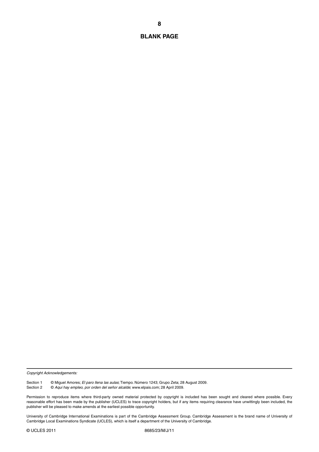 Cambridge A Level Spanish - Language (AS Level only) 8685 2011 May/June Paper 2 · Variant 3 question paper, page 8 of 8