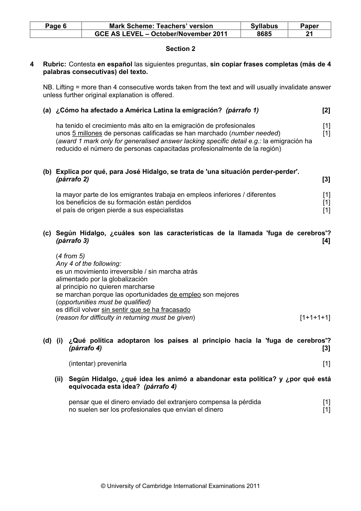 Mark scheme, page 6 of 9