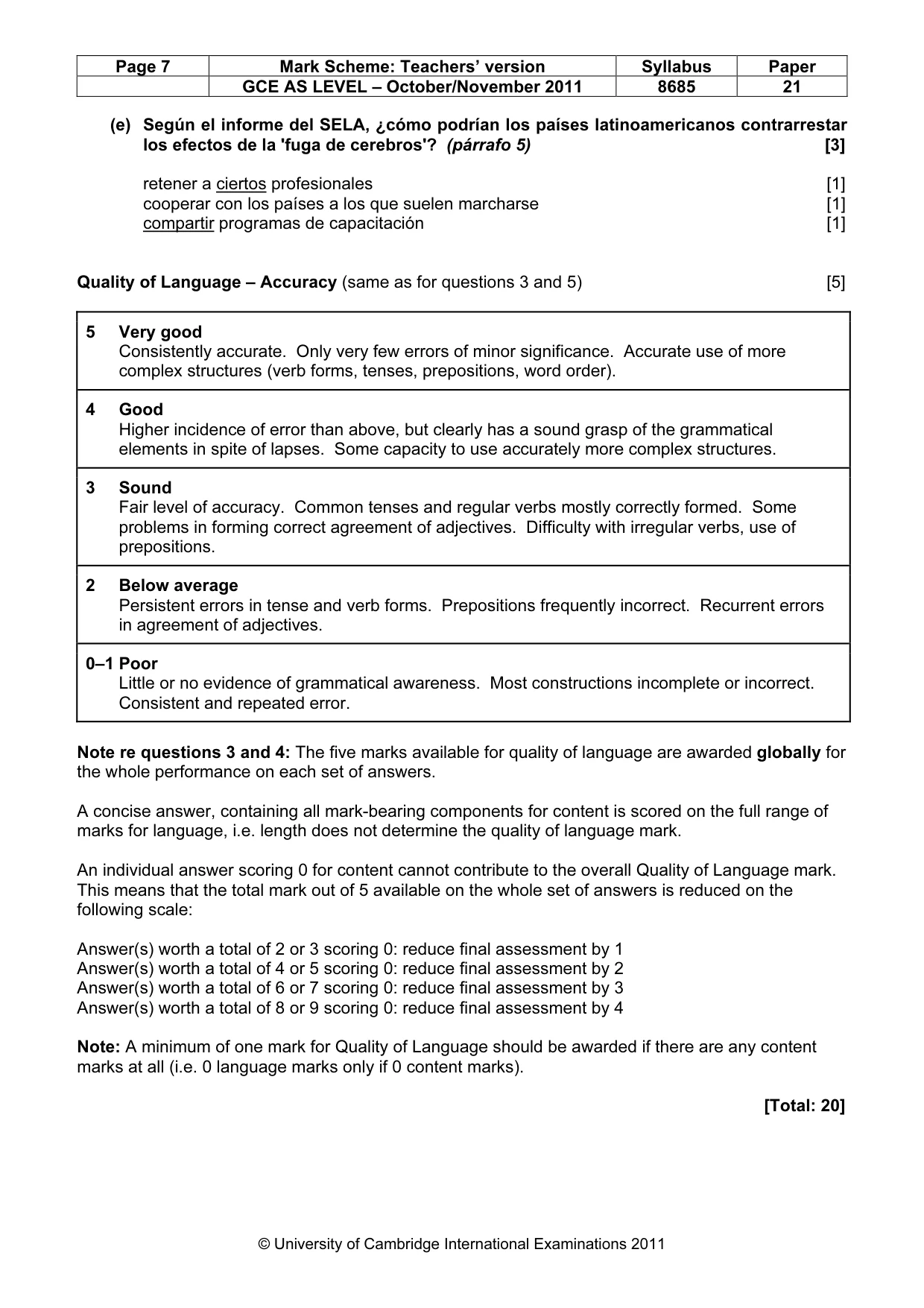 Mark scheme, page 7 of 9