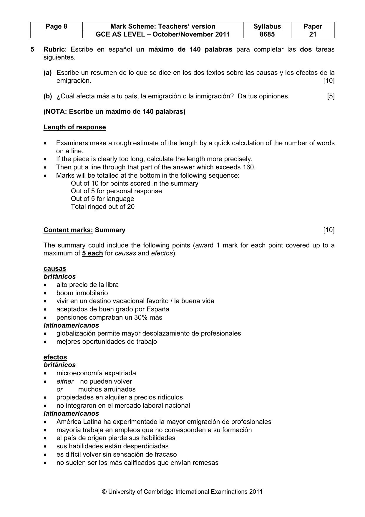 Mark scheme, page 8 of 9