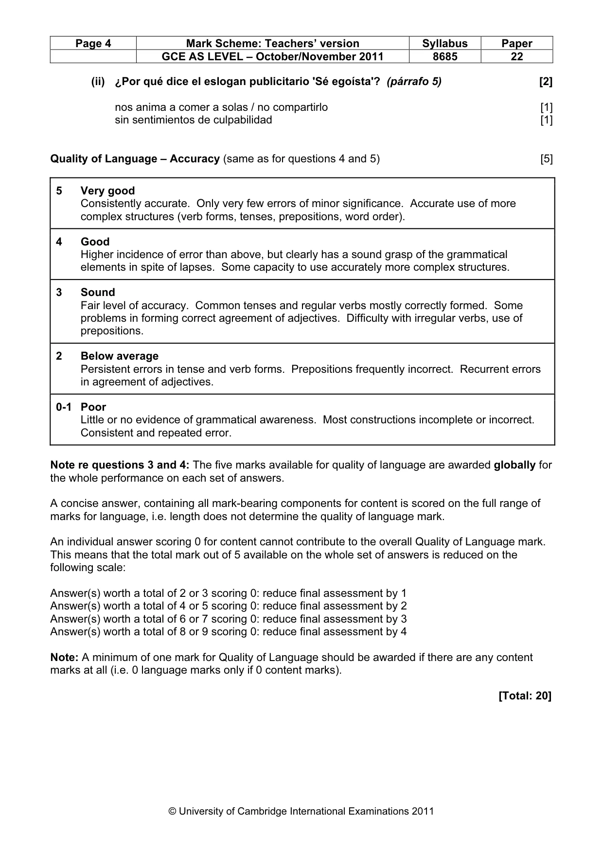 Mark scheme, page 4 of 8