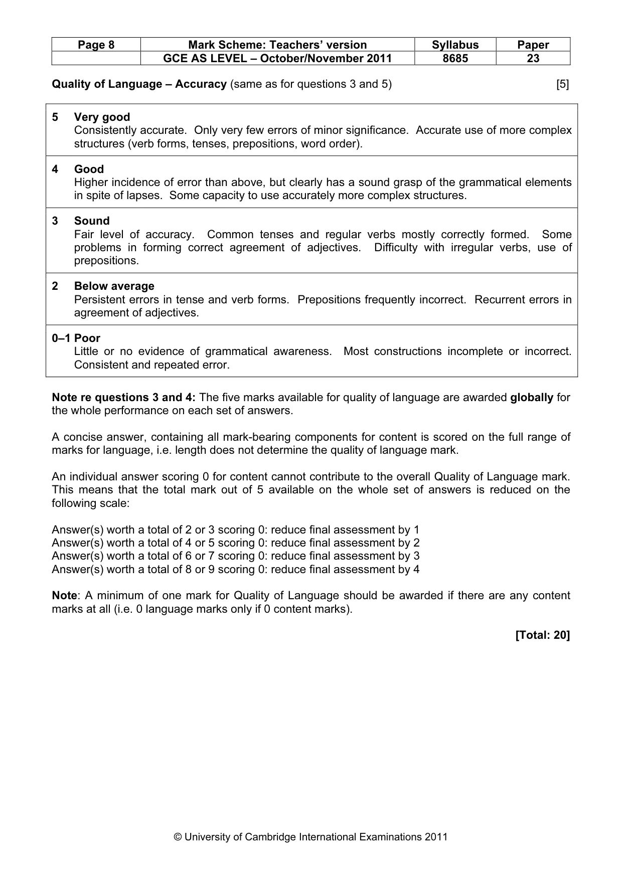 Mark scheme, page 8 of 10