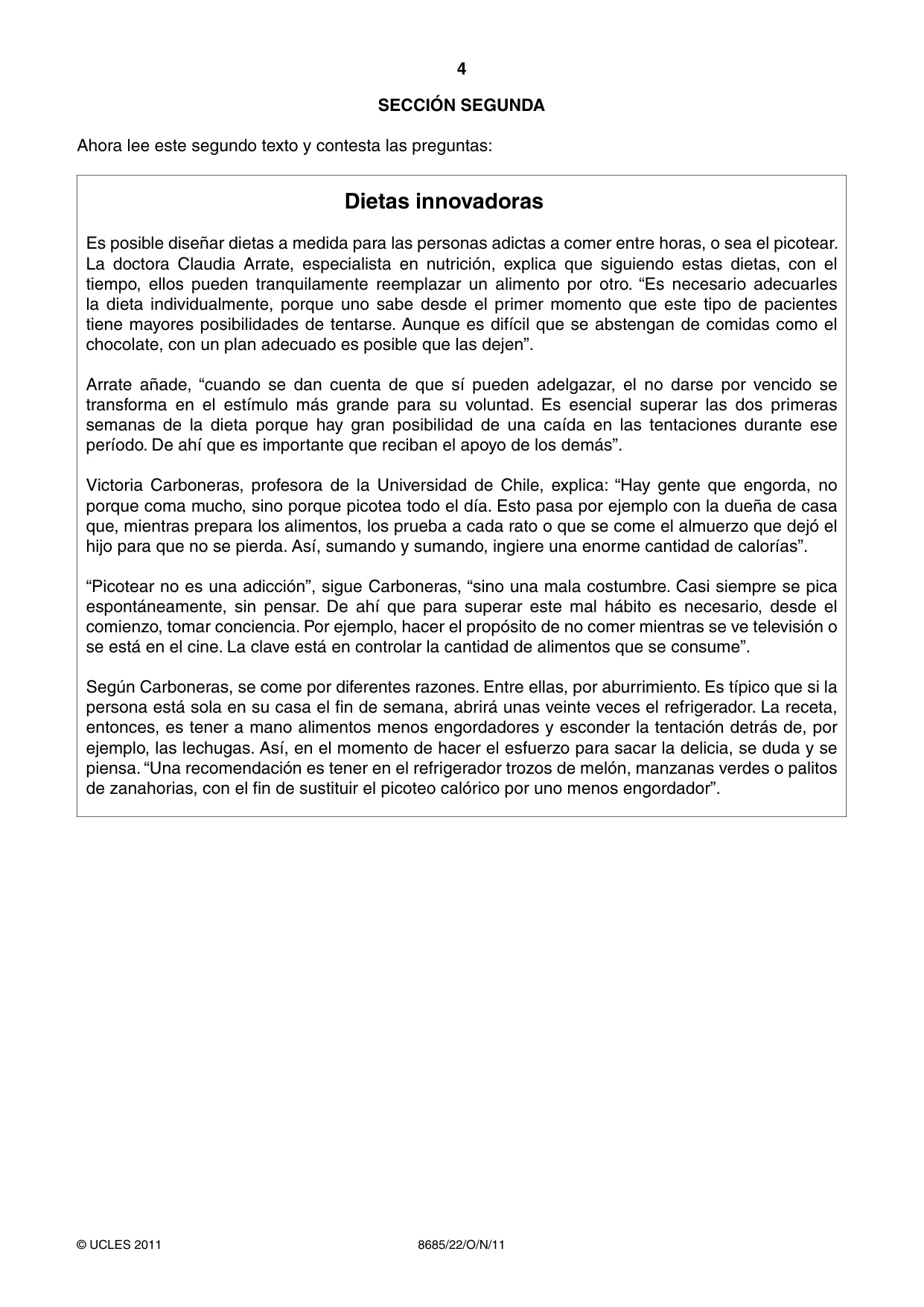 Cambridge A Level Spanish - Language (AS Level only) 8685 2011 Oct/Nov Paper 2 · Variant 2 question paper, page 4 of 8