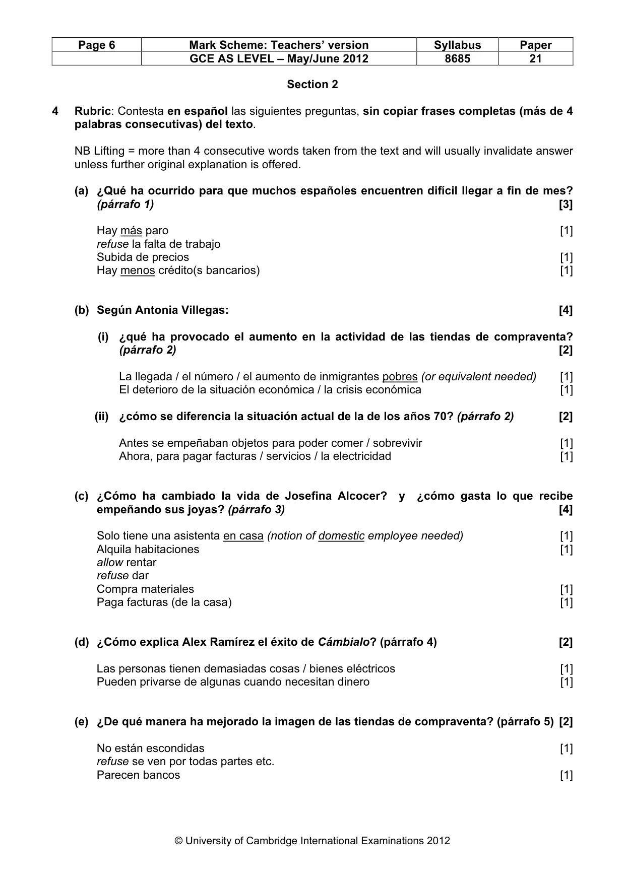 Mark scheme, page 6 of 10