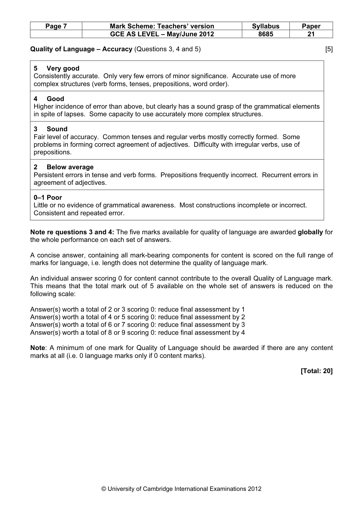 Mark scheme, page 7 of 10
