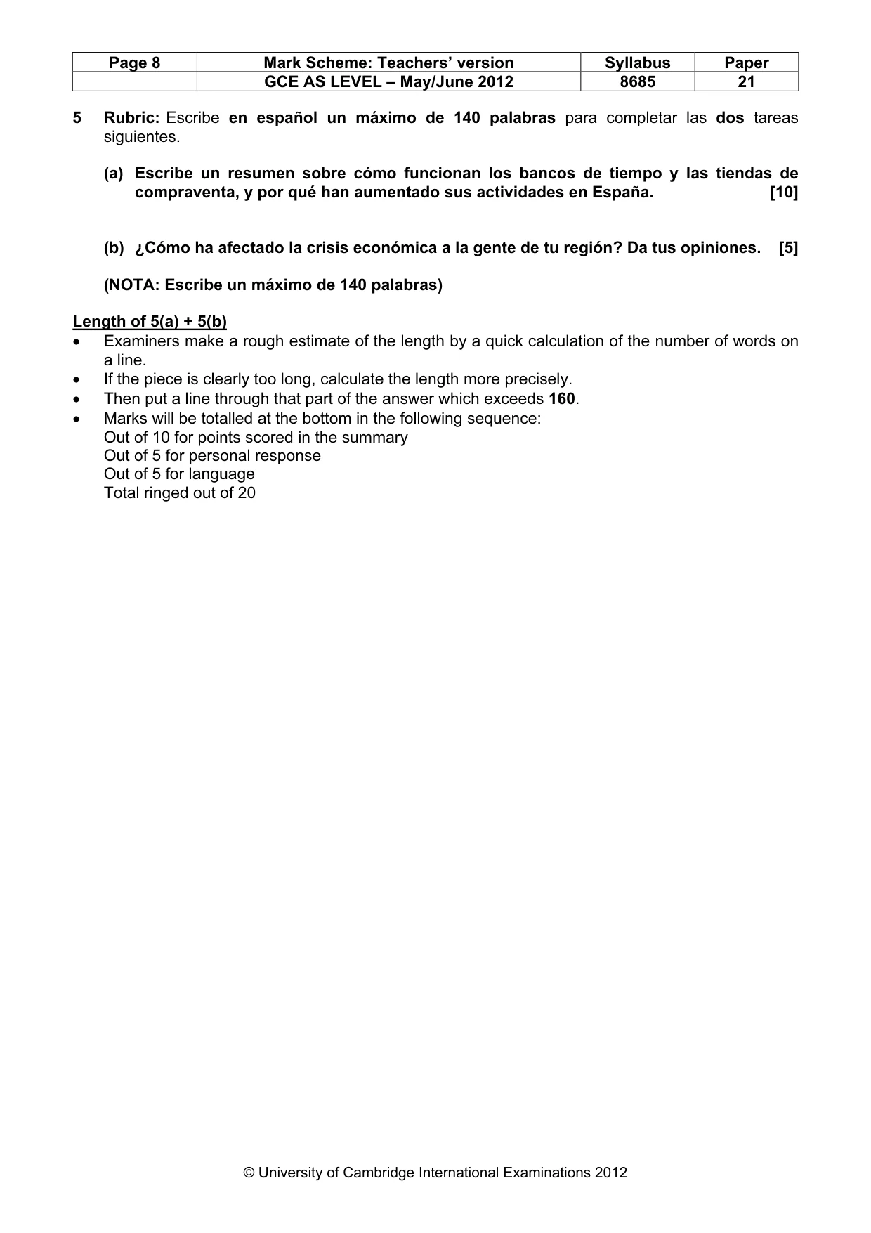 Mark scheme, page 8 of 10