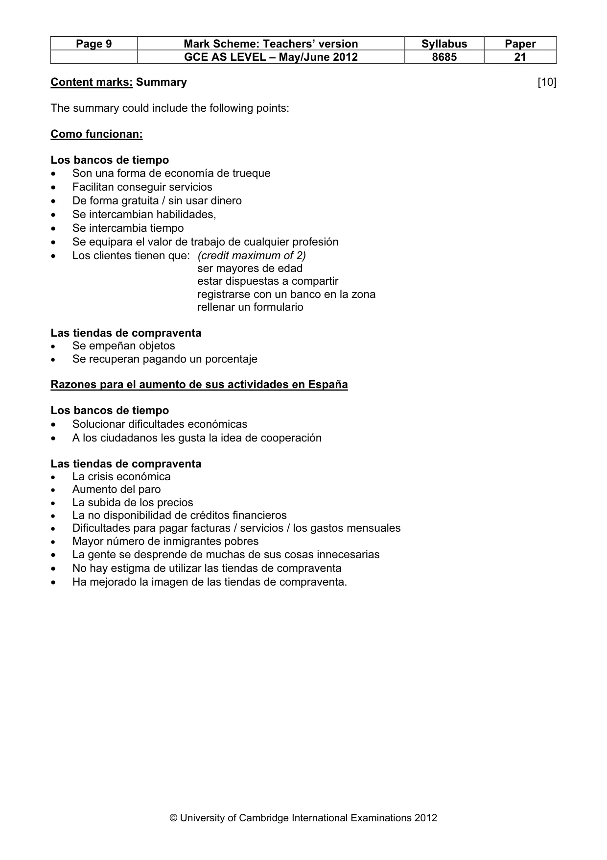 Mark scheme, page 9 of 10