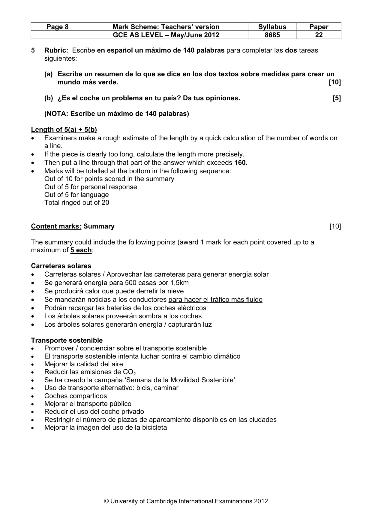 Mark scheme, page 8 of 9