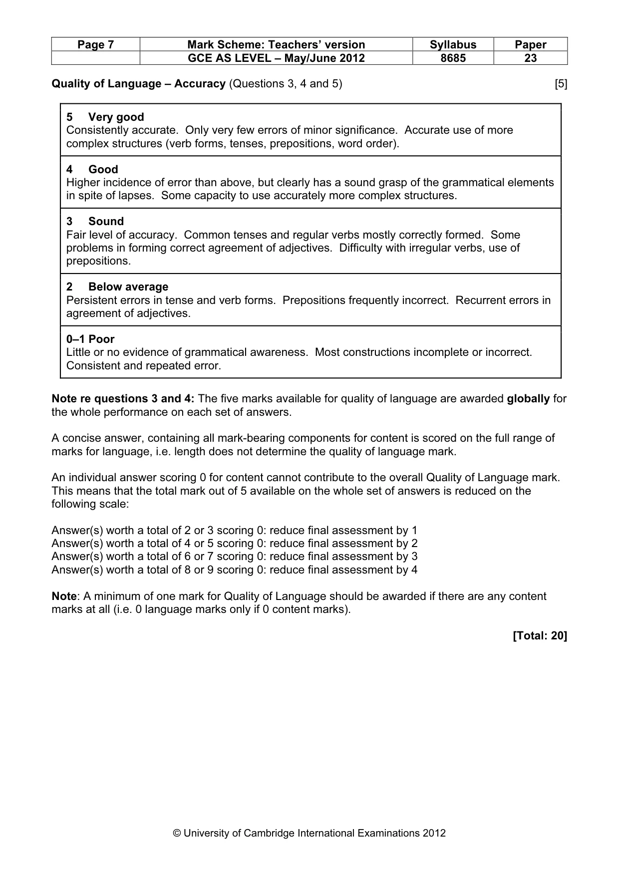 Mark scheme, page 7 of 9