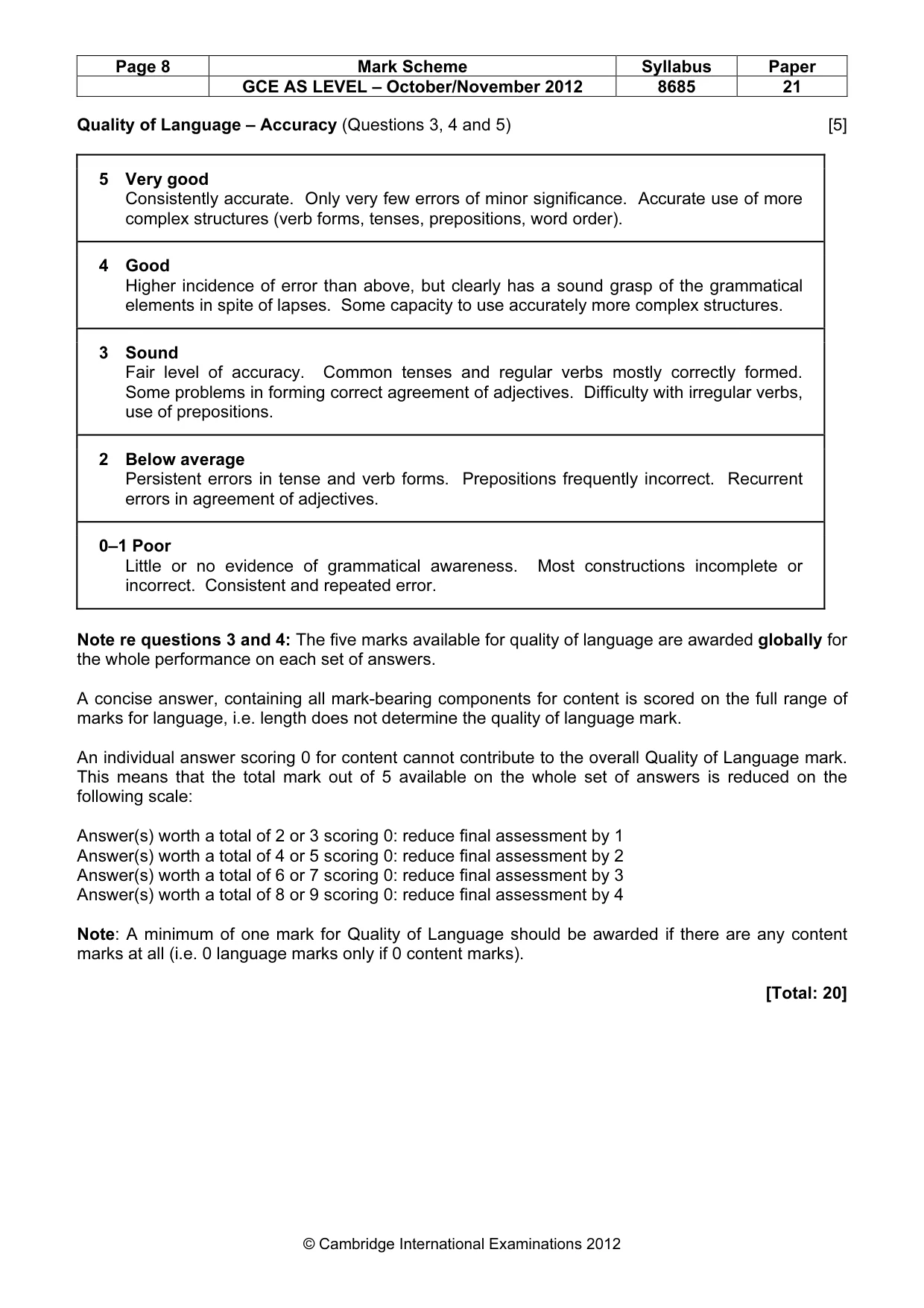 Mark scheme, page 8 of 10