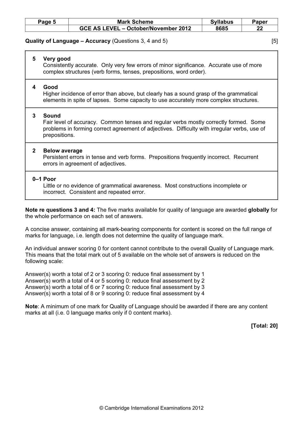 Mark scheme, page 5 of 9