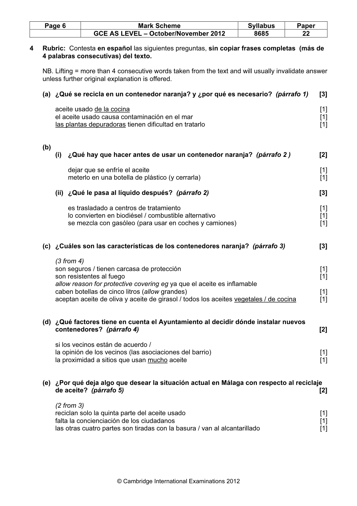 Mark scheme, page 6 of 9