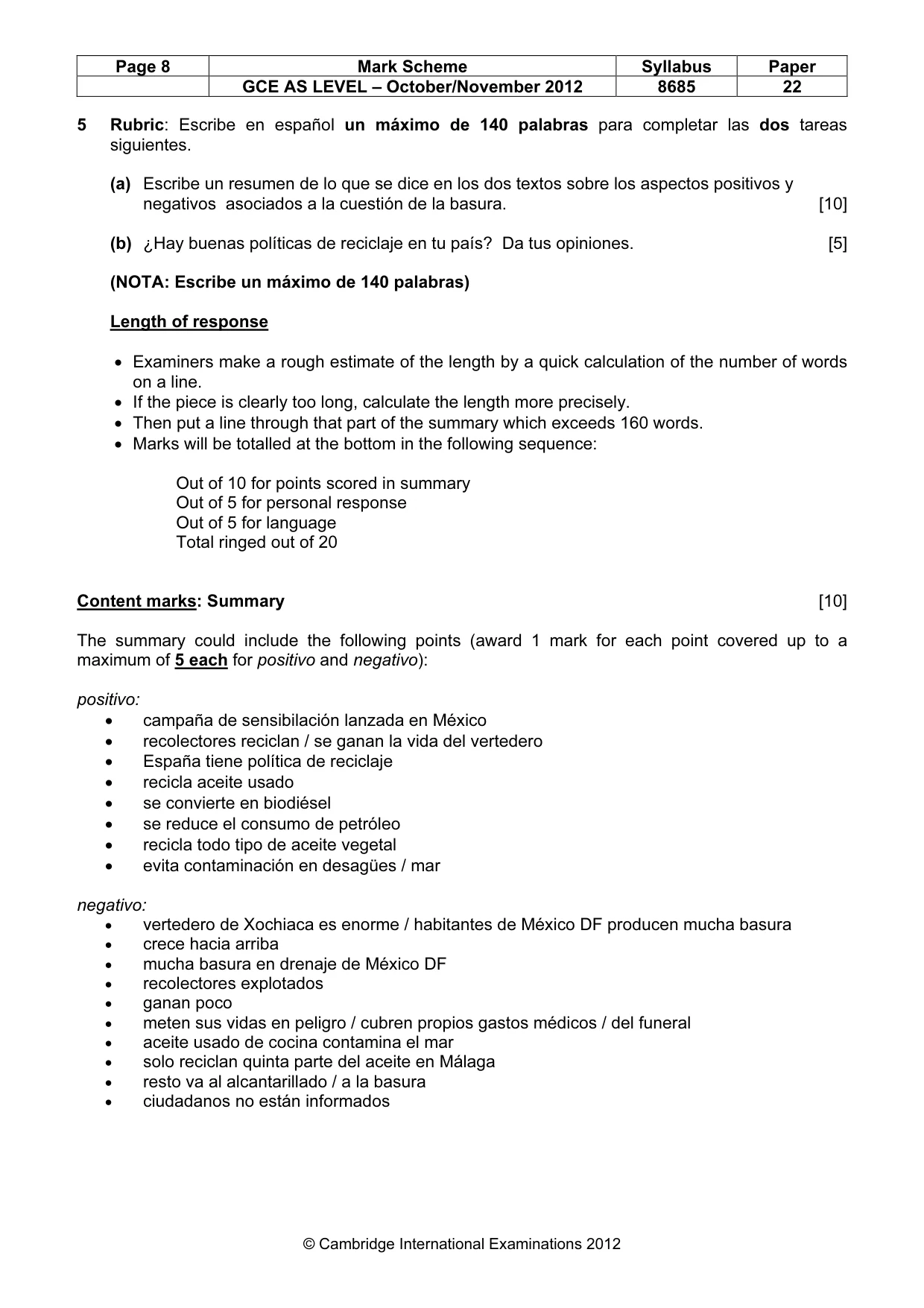 Mark scheme, page 8 of 9