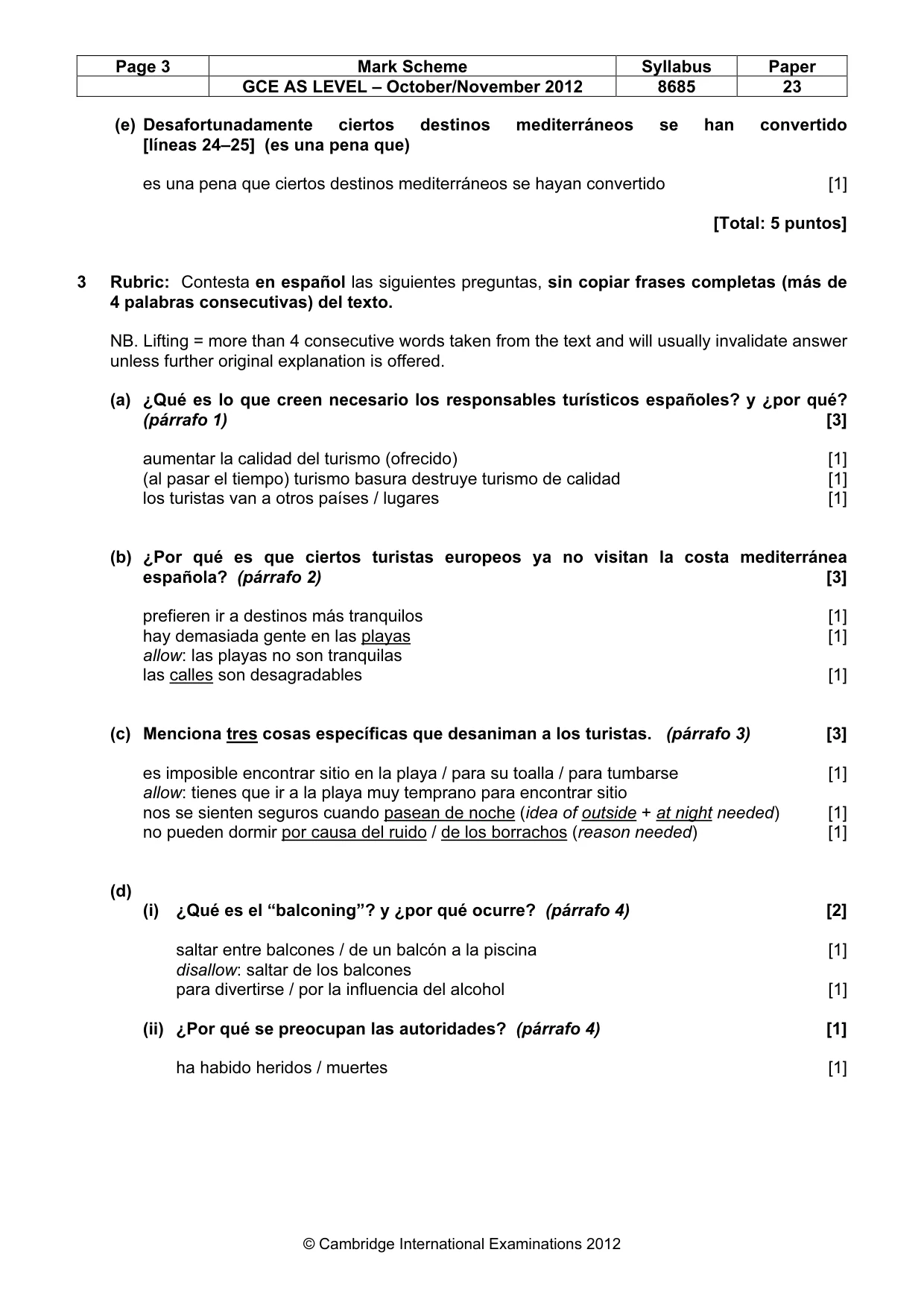 Mark scheme, page 3 of 9