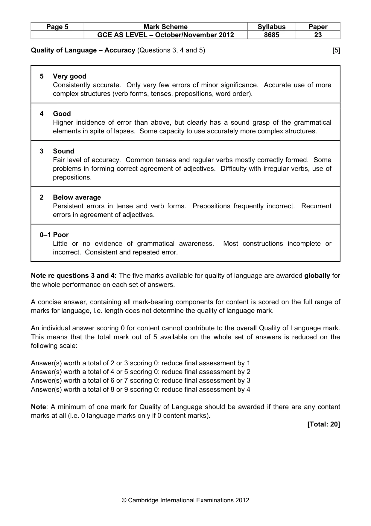 Mark scheme, page 5 of 9