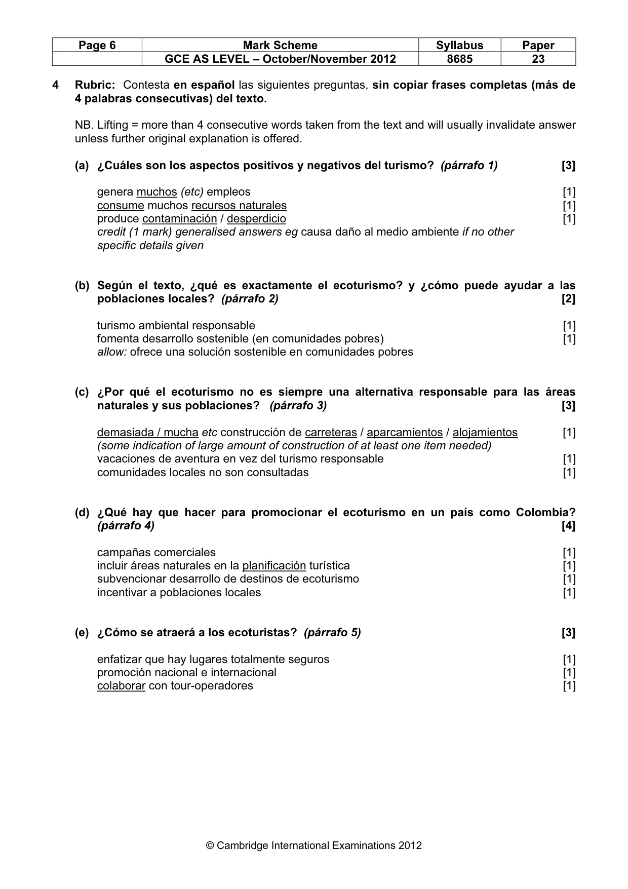 Mark scheme, page 6 of 9