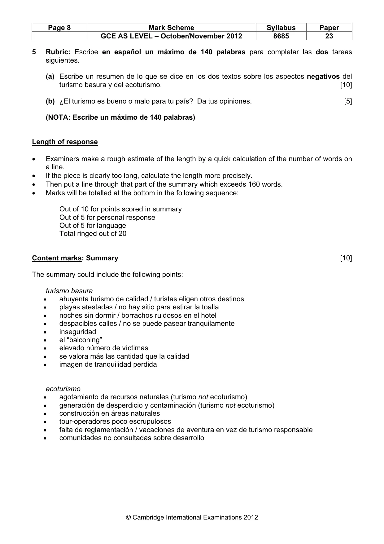 Mark scheme, page 8 of 9