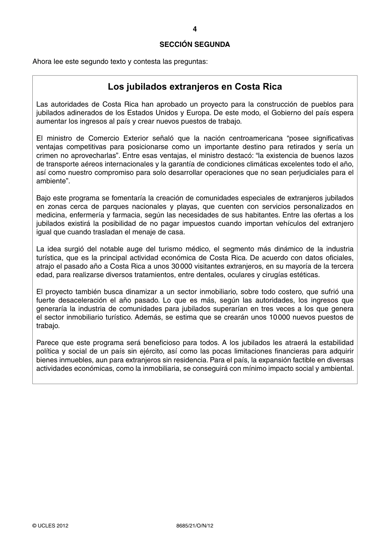 Cambridge A Level Spanish - Language (AS Level only) 8685 2012 Oct/Nov Paper 2 · Variant 1 question paper, page 4 of 8