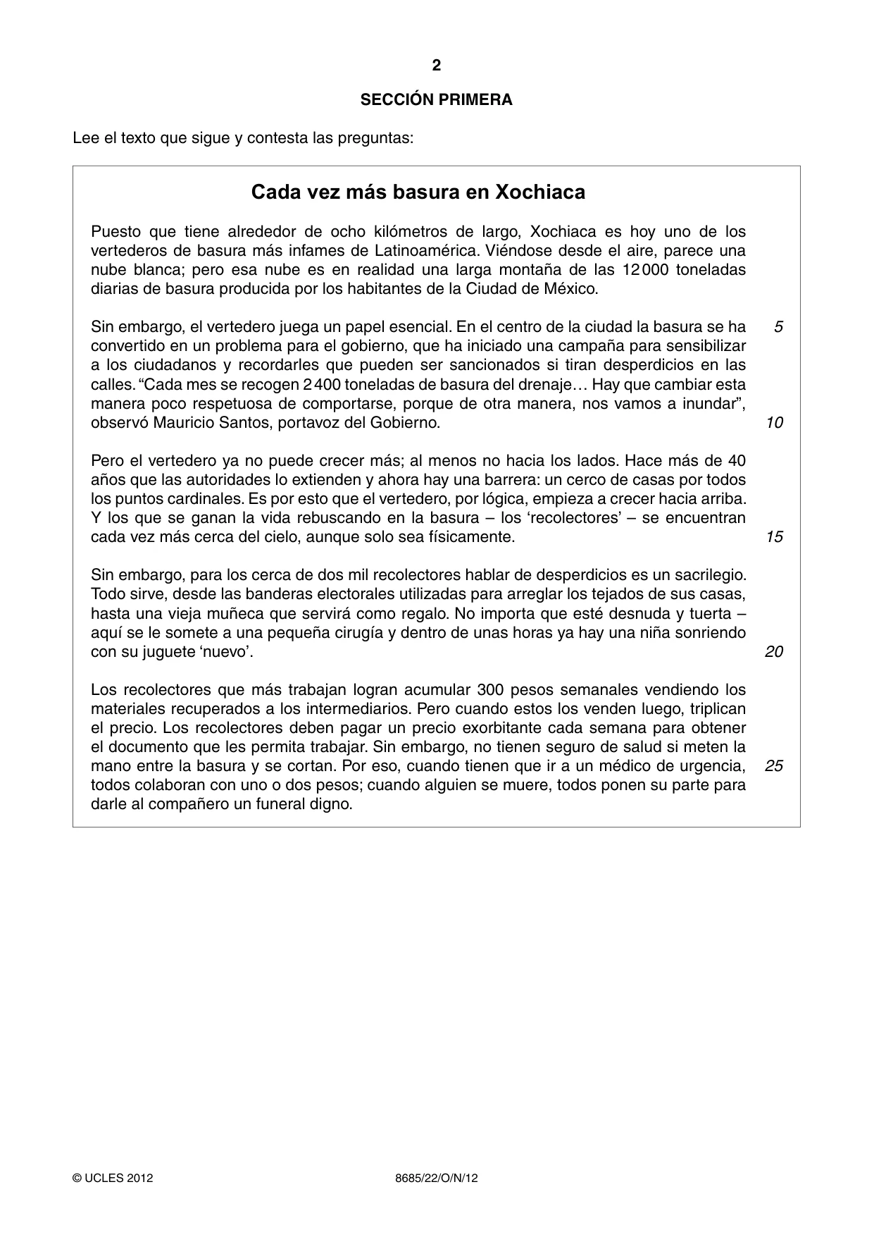 Cambridge A Level Spanish - Language (AS Level only) 8685 2012 Oct/Nov Paper 2 · Variant 2 question paper, page 2 of 8