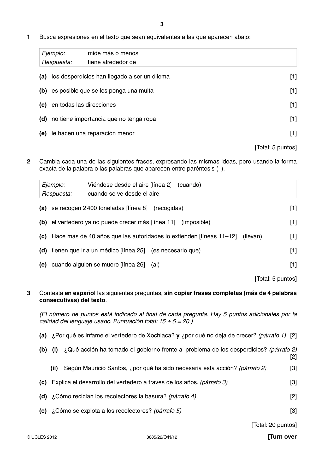 Cambridge A Level Spanish - Language (AS Level only) 8685 2012 Oct/Nov Paper 2 · Variant 2 question paper, page 3 of 8