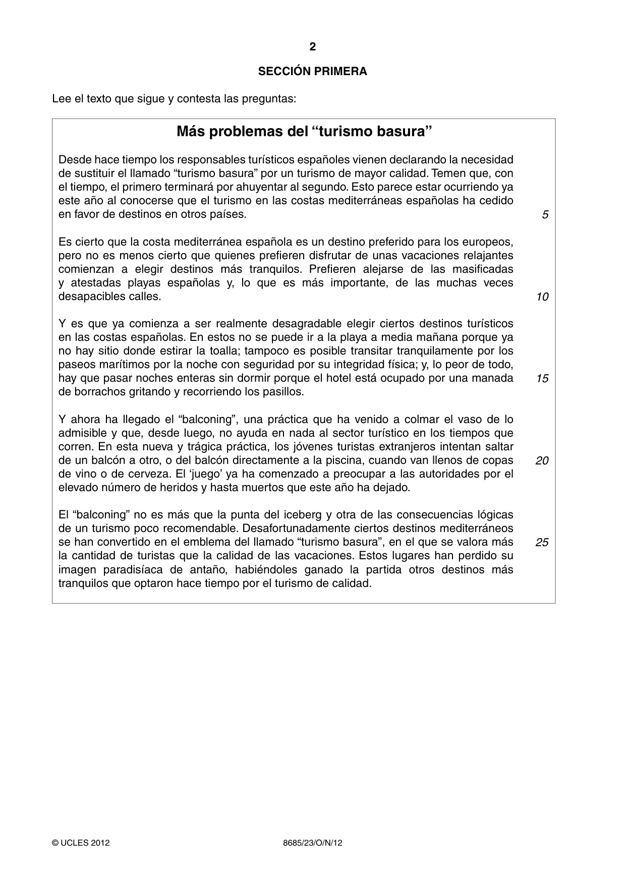 Cambridge A Level Spanish - Language (AS Level only) 8685 2012 Oct/Nov Paper 2 · Variant 3 question paper, page 2 of 8