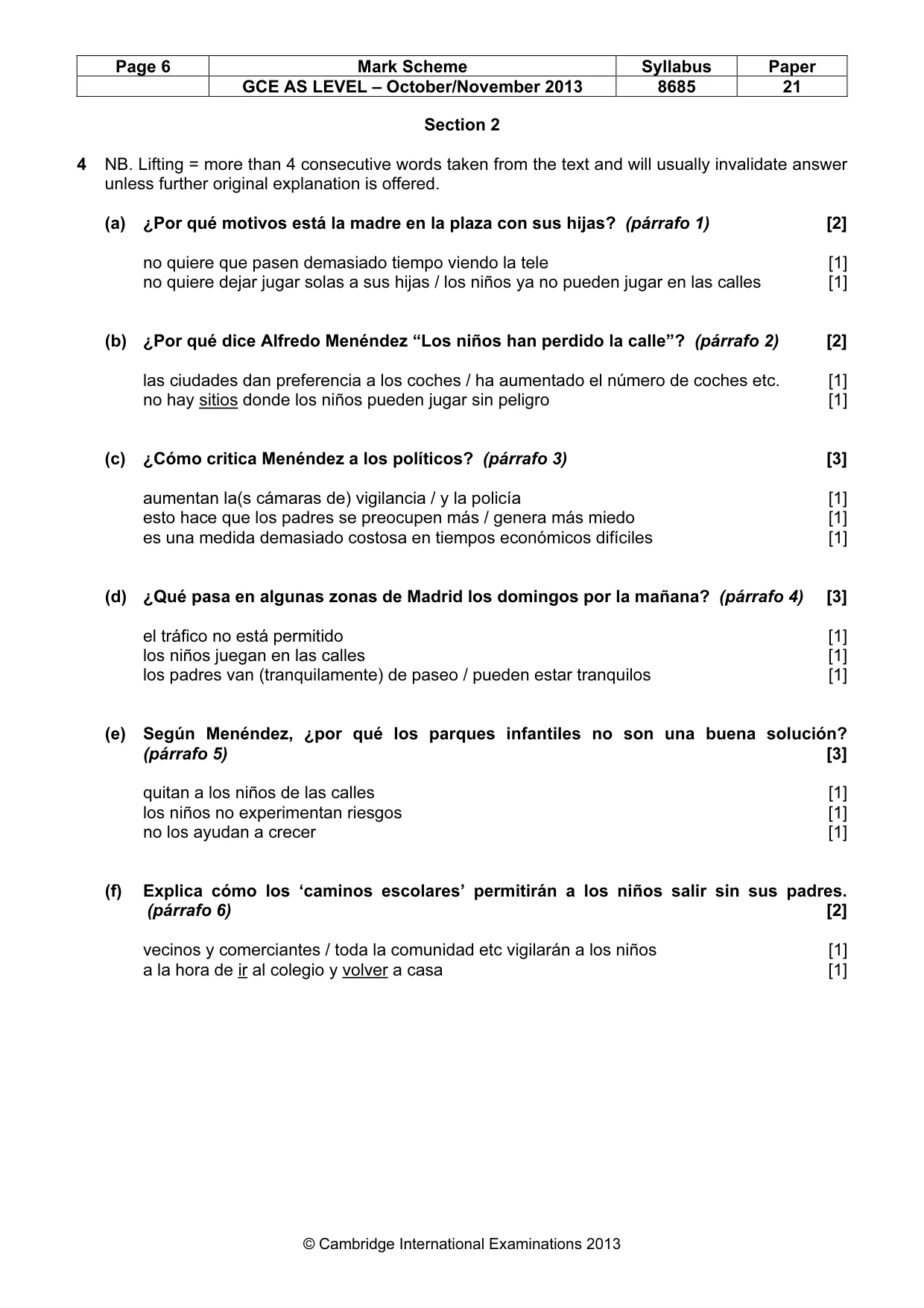 Mark scheme, page 6 of 10