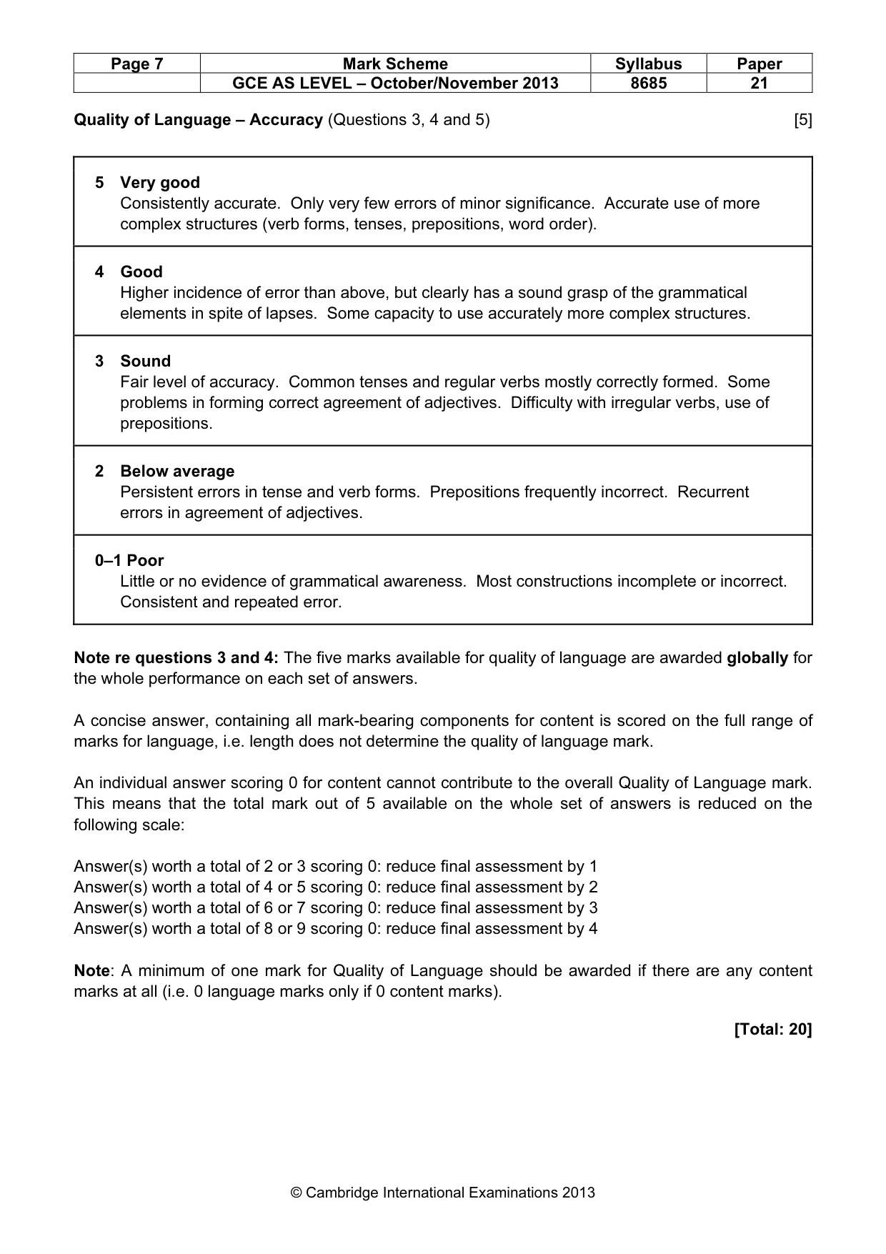 Mark scheme, page 7 of 10