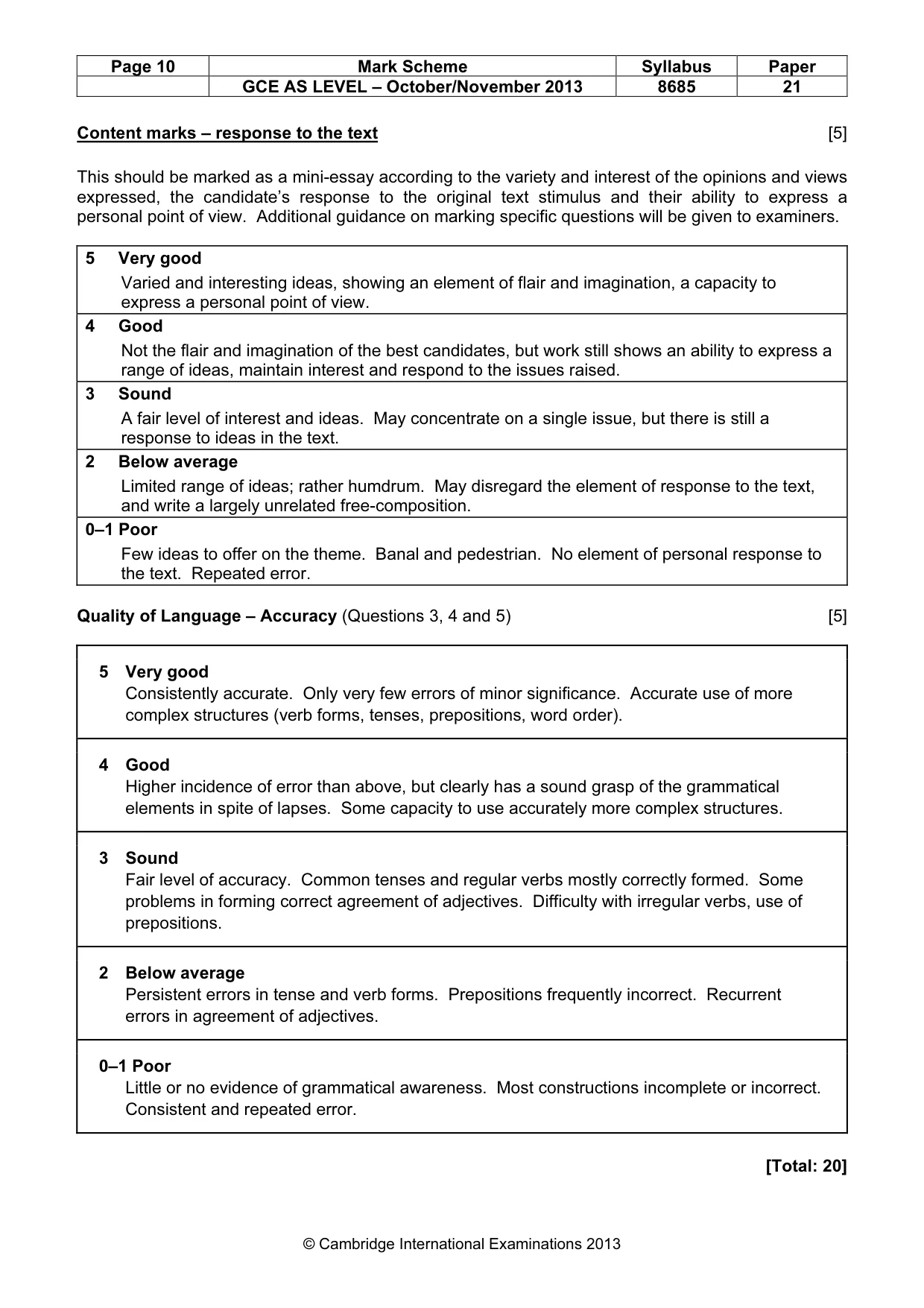 Mark scheme, page 10 of 10