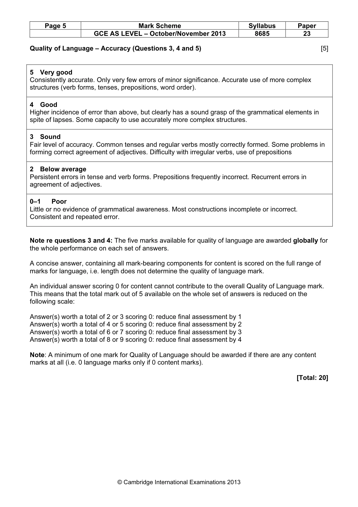 Mark scheme, page 5 of 9