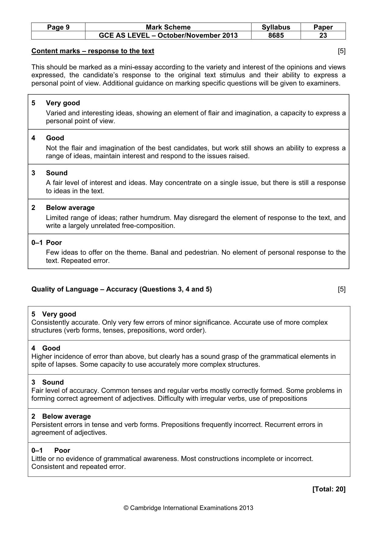 Mark scheme, page 9 of 9