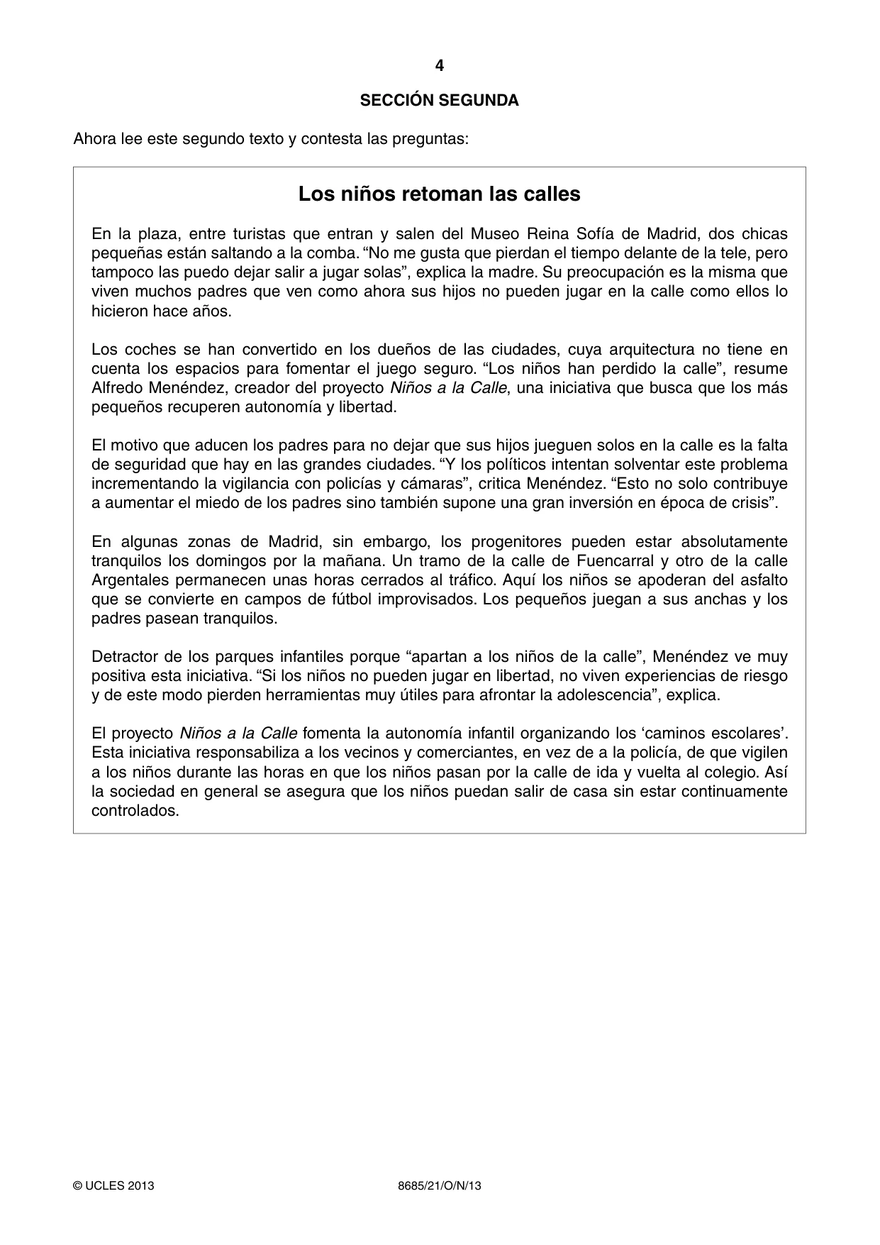 Cambridge A Level Spanish - Language (AS Level only) 8685 2013 Oct/Nov Paper 2 · Variant 1 question paper, page 4 of 8