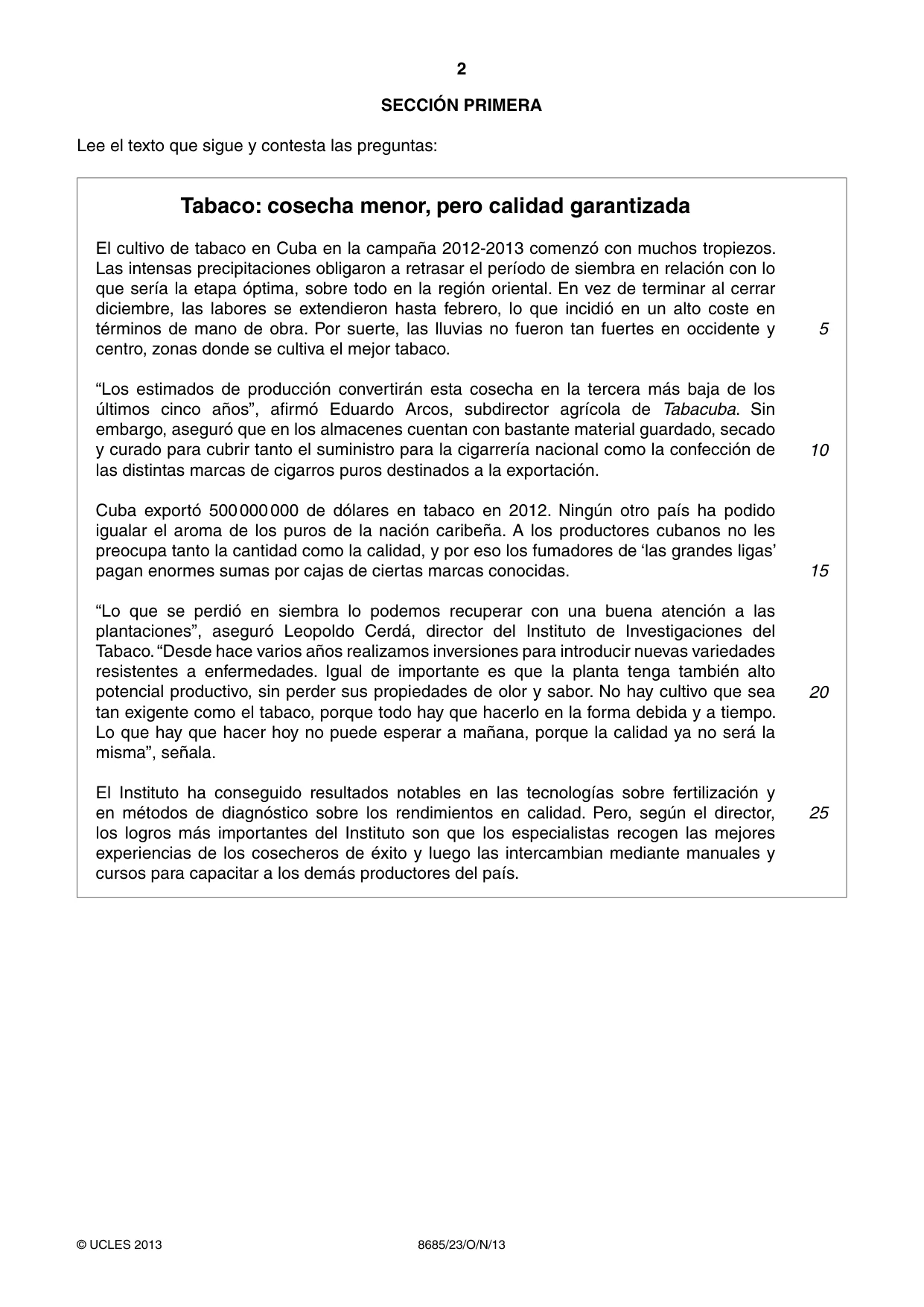 Cambridge A Level Spanish - Language (AS Level only) 8685 2013 Oct/Nov Paper 2 · Variant 3 question paper, page 2 of 8