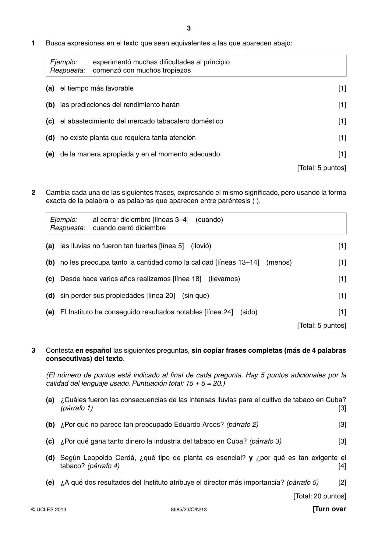 Cambridge A Level Spanish - Language (AS Level only) 8685 2013 Oct/Nov Paper 2 · Variant 3 question paper, page 3 of 8