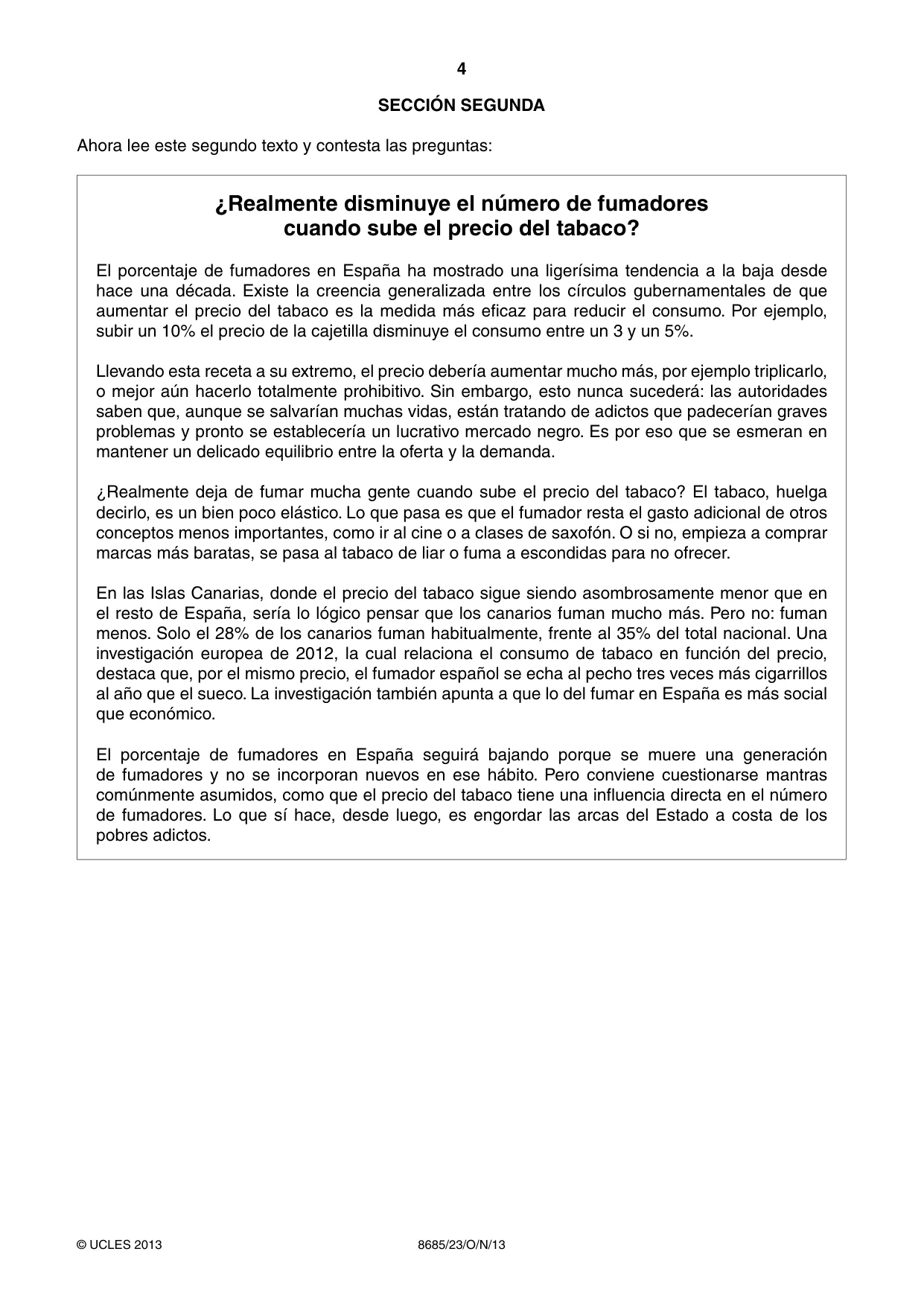 Cambridge A Level Spanish - Language (AS Level only) 8685 2013 Oct/Nov Paper 2 · Variant 3 question paper, page 4 of 8