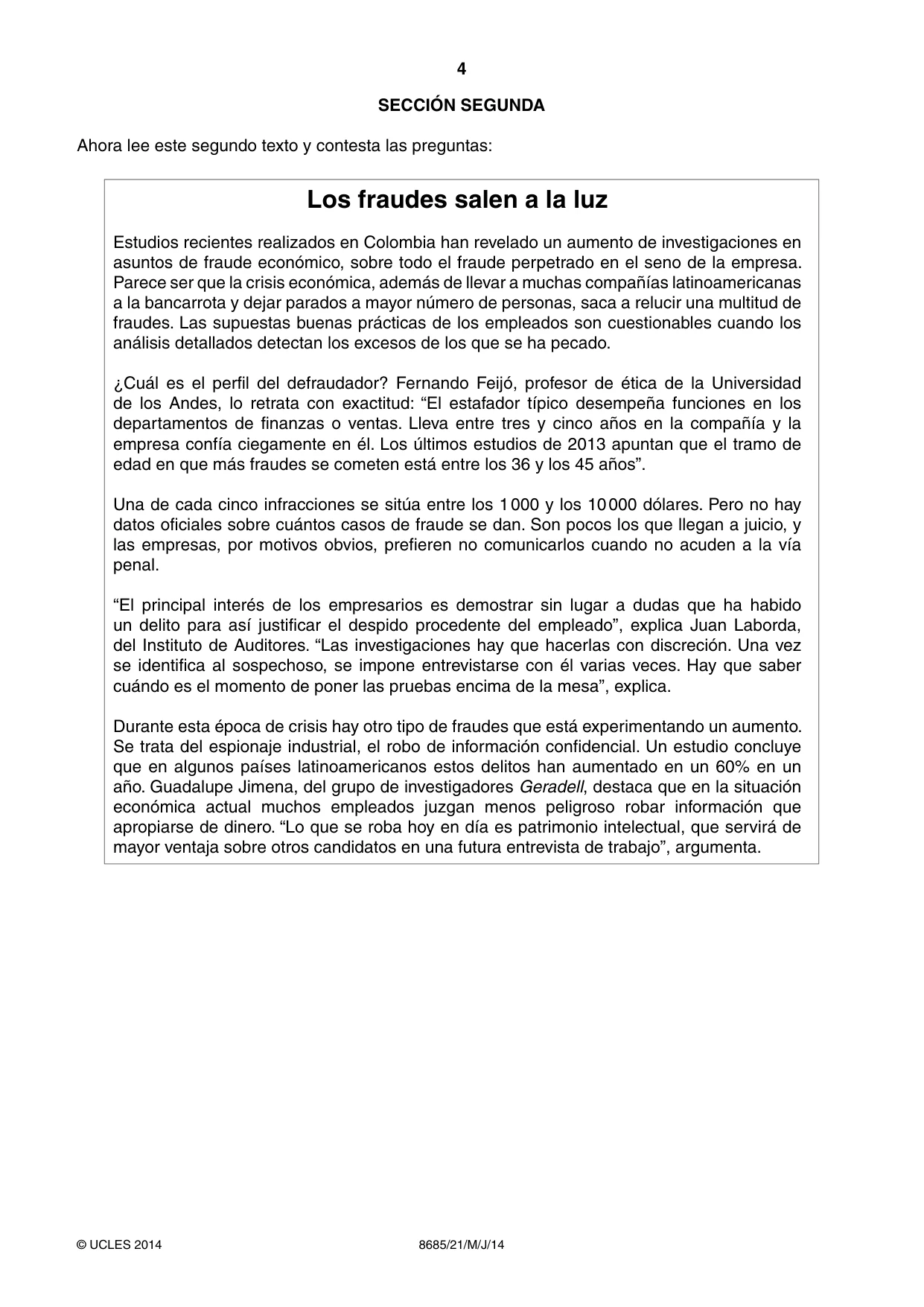 Cambridge A Level Spanish - Language (AS Level only) 8685 2014 May/June Paper 2 · Variant 1 question paper, page 4 of 8