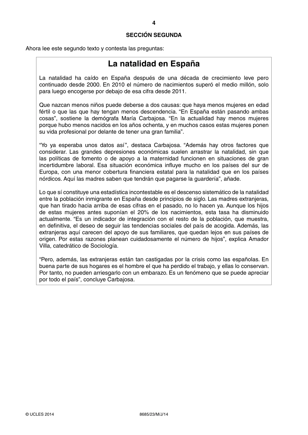 Cambridge A Level Spanish - Language (AS Level only) 8685 2014 May/June Paper 2 · Variant 3 question paper, page 4 of 8