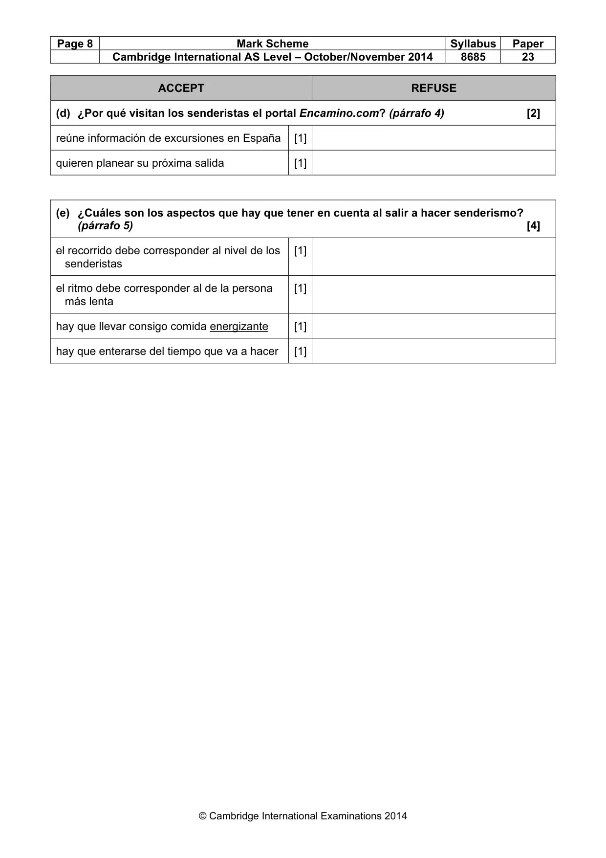 Mark scheme, page 8 of 11